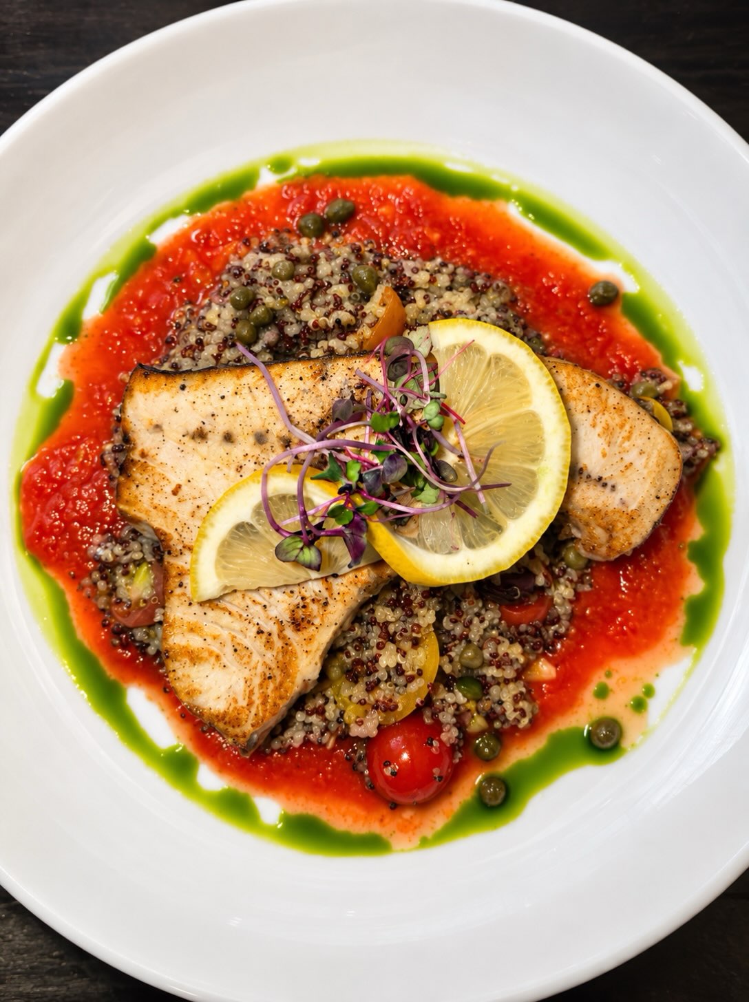 Seared swordfish, bright 🍅 confit, herby parsley drizzle, & a little 🍋 on top because we believe in accessorizing #cleanplateclub