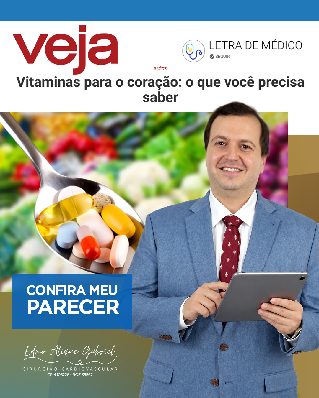 Saiu meu novo artigo na coluna "Letra de Médico" da revista Veja.
Um dos questionamentos que mais recebo no consultório é: "Doutor, qual vitamina devo tomar para proteger meu coração?". A verdade é que existe uma grande diferença entre corrigir uma deficiência nutricional real e tomar suplementos de forma indiscriminada esperando um "escudo" mágico contra o infarto.
Neste artigo, detalho o papel da Vitamina D, B12, Ácido Fólico e do Ferro na nossa saúde cardiovascular, e explico por que a suplementação precisa ser uma estratégia rigorosamente individualizada.
https://veja.abril.com.br/coluna/letra-de-medico/vitaminas-para-o-coracao-o-que-voce-precisa-saber/
#EdmoAtiqueGabriel #CirurgiaCardiovascular #RevistaVeja #LetraDeMedico #SaudeDoCoracao #Cardiologia