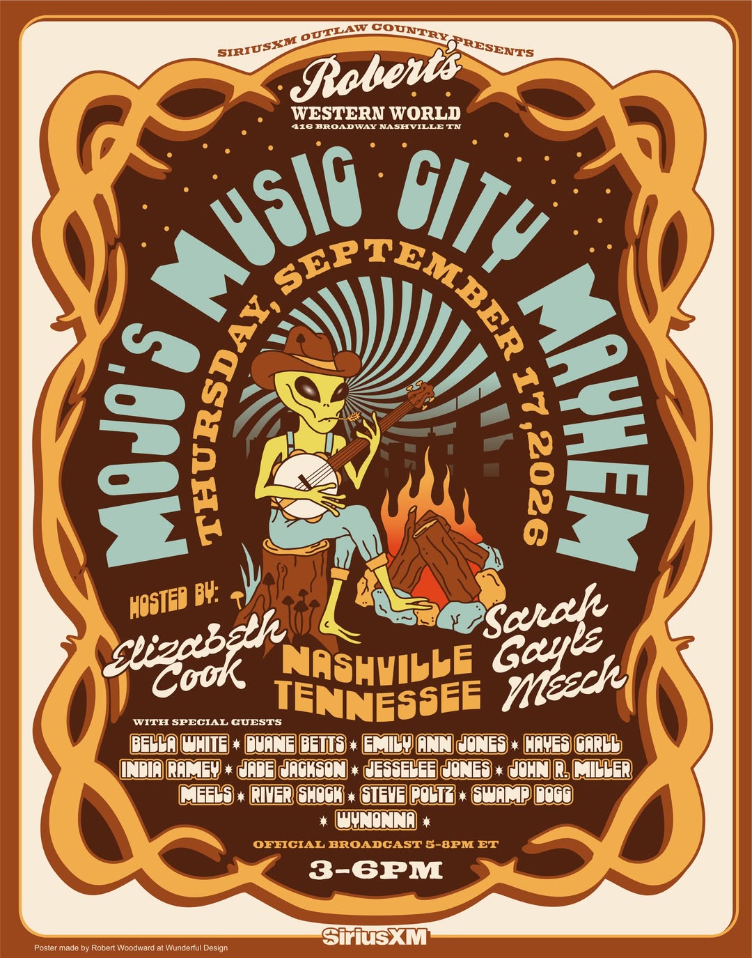 We have another @americanafest announcement to remind you of. We will once again host Mojo's Music City Mayhem brought to you by @siriusxmoutlaw Country. @elizabethcookforsheriff & @sarahgaylemeech will be hosting and we have a killer lineup in store. This is FREE and open to the public. Things kick off at 3pm. See you Thursday.
@bellawhitemusic @duanebetts @emily_ann_jones_ @hayescarll @indiarameymusic @jadejacksonband @jesseleejones @jrmillerwv @meelsmusic @rivershookforever @stevepoltz @theswampdogg @wynonnajudd