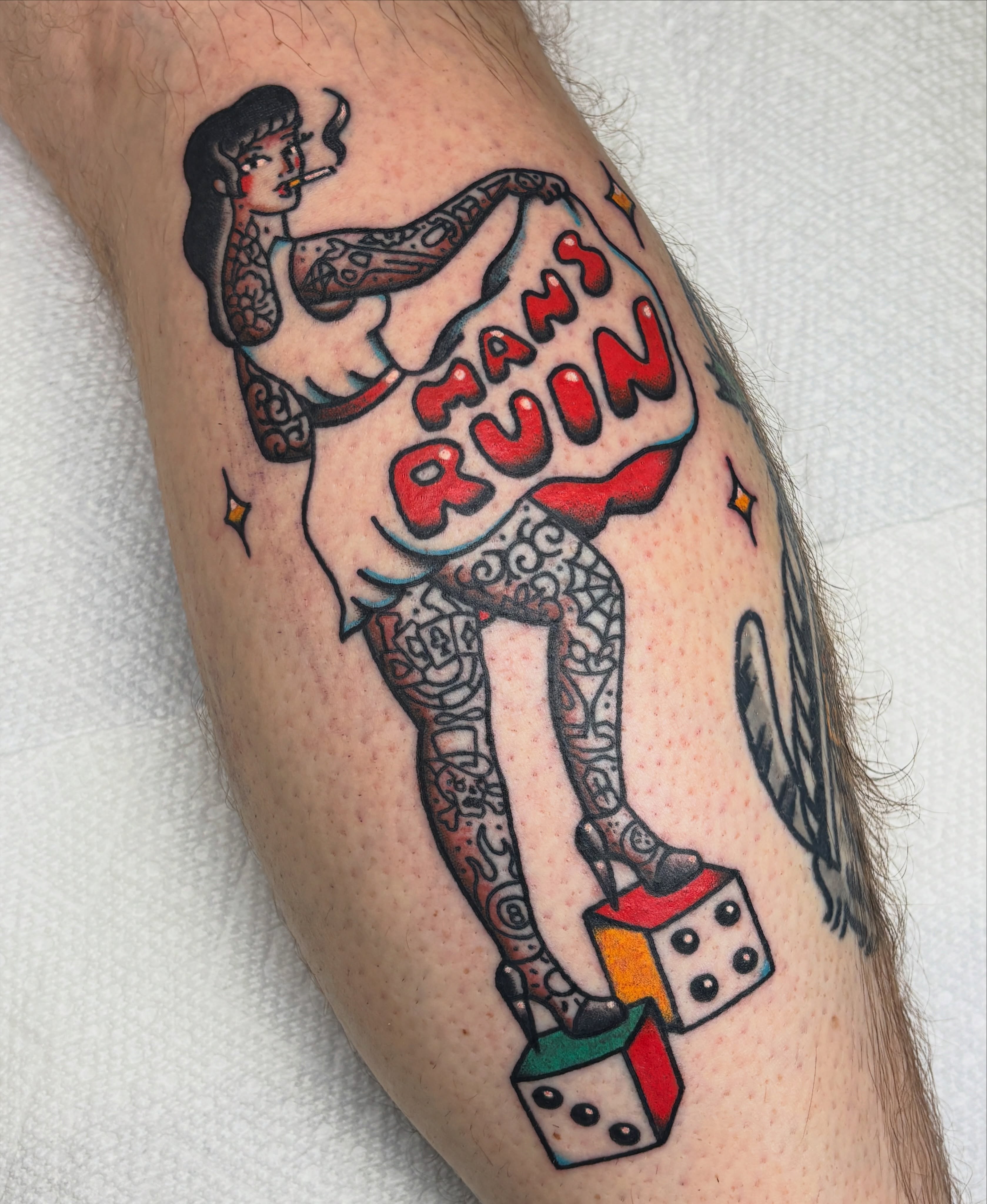 Made my first man's ruin tattoo at @mansruin.to ❤️ thank you always Dave!!