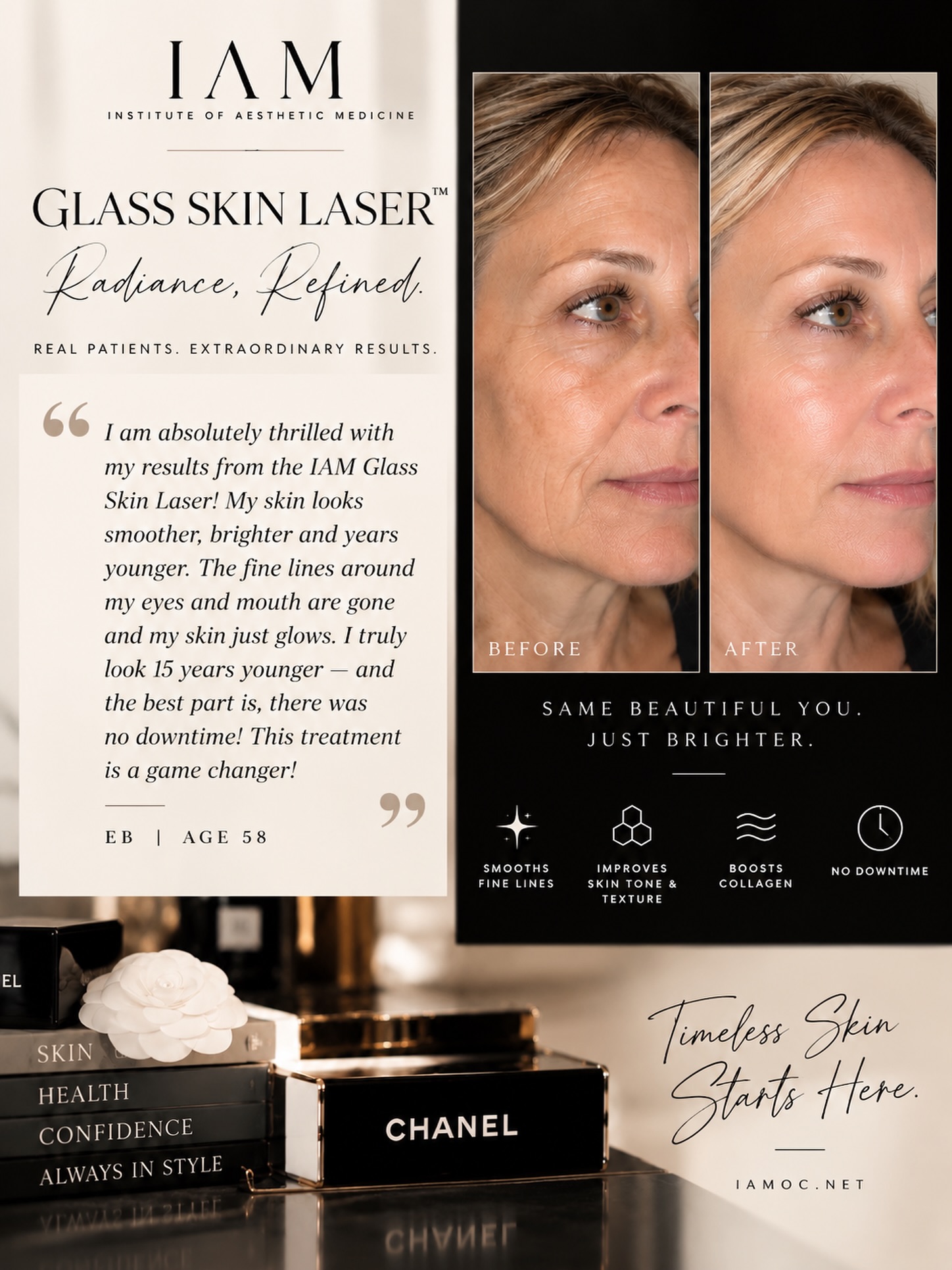 ⨠The review that says it all.
āI truly look 15 years younger.ā ā E.B., 58
Smoother texture. Fine lines visibly softened. Brighter, more luminous skin. And her favorite part? No downtime.
Our IAM Glass Skin Laser⢠uses advanced Pico technology to refresh the complexion, improve tone and texture, and support collagenāall while keeping you looking like you.
Same beautiful you. Just brighter. š¤
Glass Skin Laser⢠| Radiance, Refined.
Available at IAM Berlin + Milton.
#IAMGlassSkinLaser #GlassSkin #PicoLaser #LaserRejuvenation #SkinRejuvenation NoDowntime AestheticMedicine IAMBerlin IAMMilton InstituteOfAestheticMedicine
