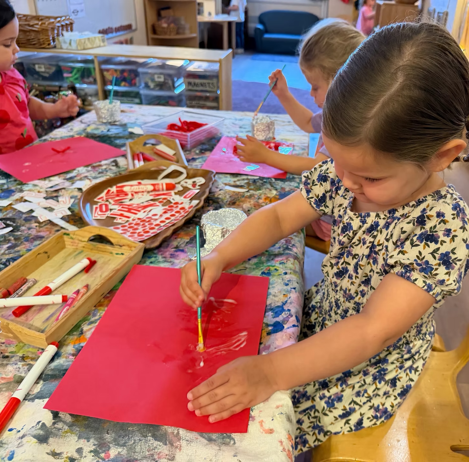 Collaging with red in the Purple Room!♥️🎈🍓♦️