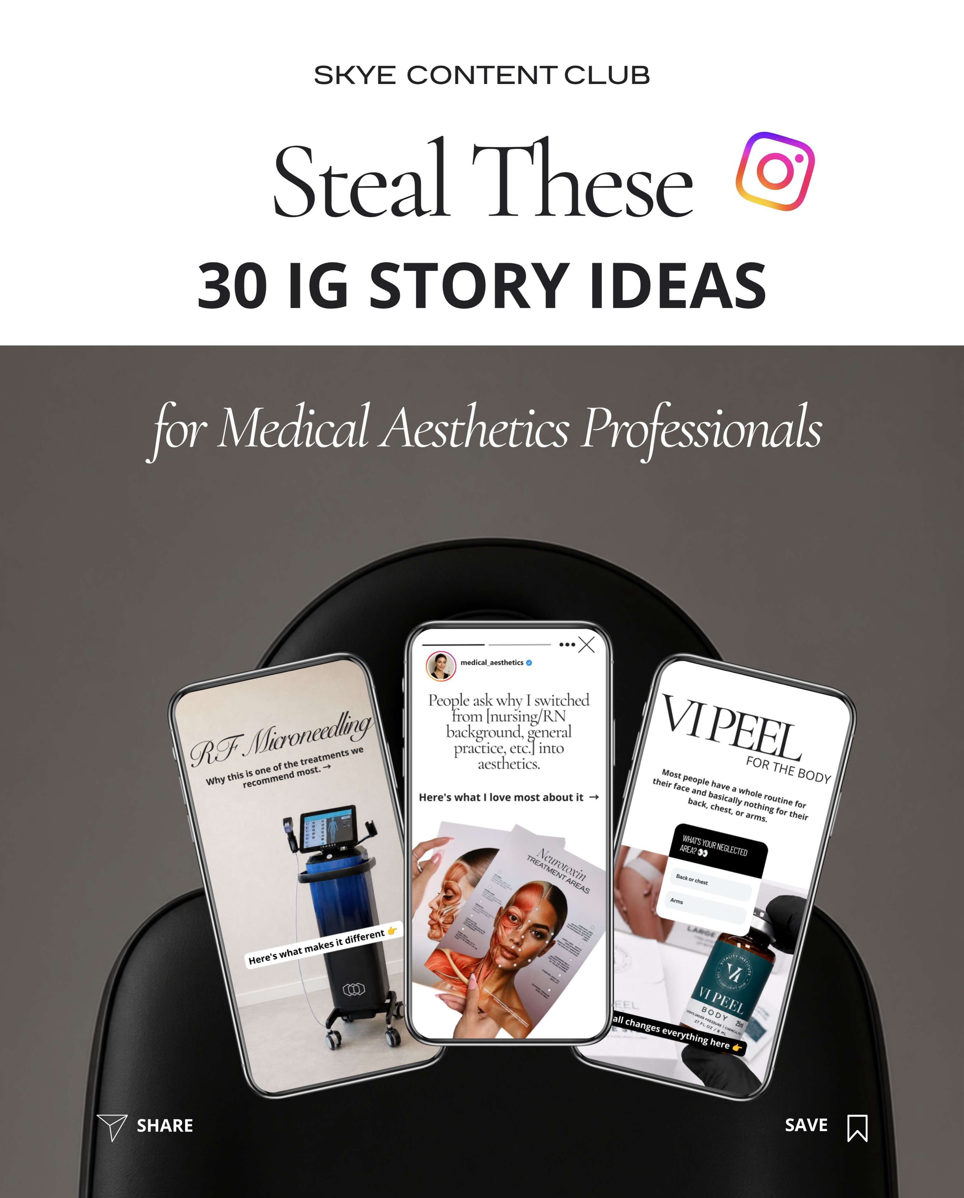 🤞 You post stories.
🫣 Nobody replies.
😤So you post less, and then you feel bad about that too.
I see this all the time. It is not you, and it is not how often you post. Most story ideas just do not give anyone a reason to tap.
- Good stories make people curious.
- They want the answer, so they tap.
- And that is how a viewer turns into a patient.
30 of them are in here, sorted by what each one does for your business.
Save this for the next time your story queue is empty.
Want it all done for you? 💬 Comment CLUB and I will send you the link to join.
@skyemktg
Skye Marketing | Social Media Marketing for Medical Aesthetics