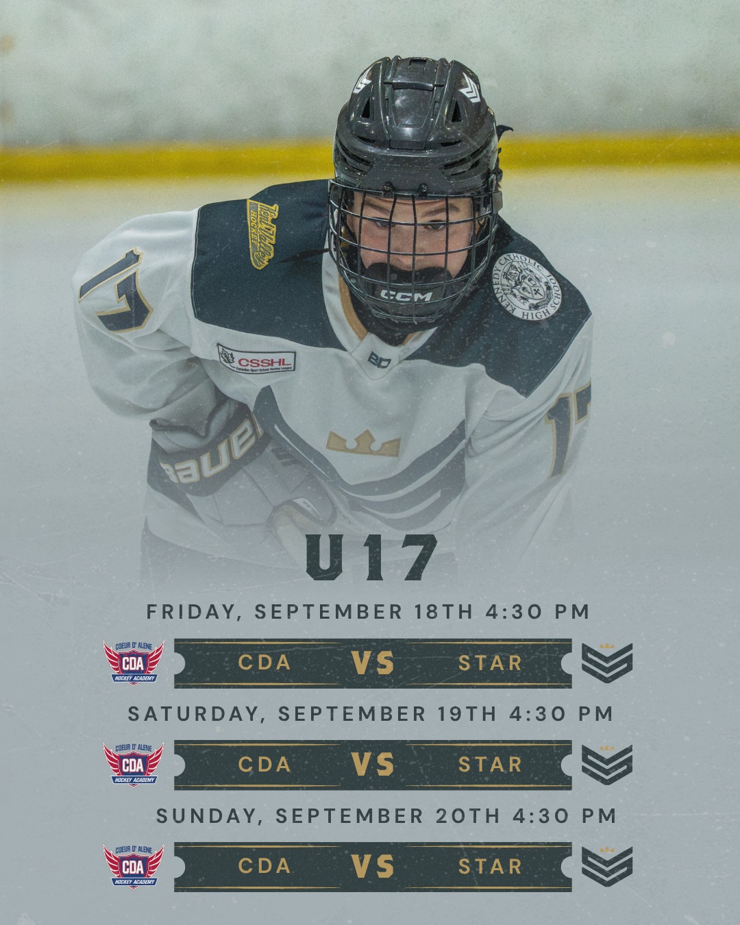 📣 SCHEDULE UPDATE 📣
New times.
September 18 | 5:45 PM
September 19 | 4:30 PM
September 20 | 11:15 AM
Road trip inbound. 🚌
U17 opens the season with a 3-game series. Hockey season is officially in the air.
#starhockeyacademy #csshl #roadtrip