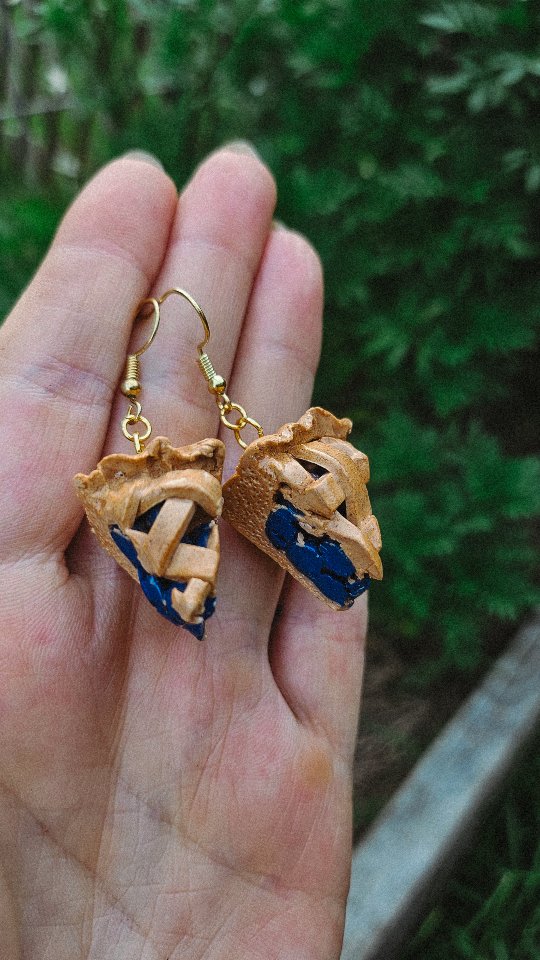 Polymer clay blueberry pie earrings 🫐🥧