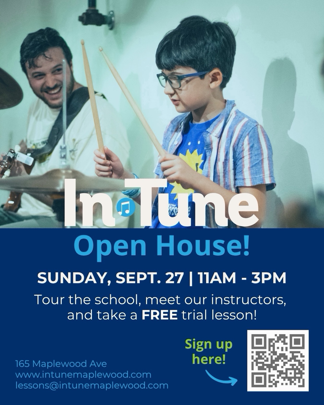 Join us for a teacher meet and greet & tour the school at our Open House on 9/27 🎶
If you’re interested in booking a free trial lesson, screenshot this post and hold down the QR code to head to our booking link!
#intunemaplewood #maplewoodvillagenj #southorangevillage #musicschool #openhouse