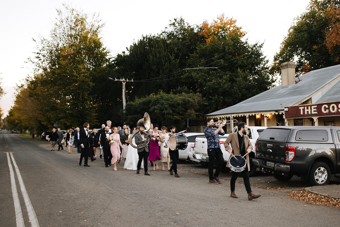 These lovebirds knew how to throw a wedding.
Jess and Sam had a full band lead the wedding party from the ceremony to the reception, straight down Cosmo Road.
"We felt so at ease with Fiona at the helm. They were very flexible which allowed us to make the day exactly what we wanted and hoped for." - Jessica M
Photography by @smithandarcher
Thinking about your own day at The Cosmo? Get in touch via our website.
#trentham #macedonranges #countrywedding