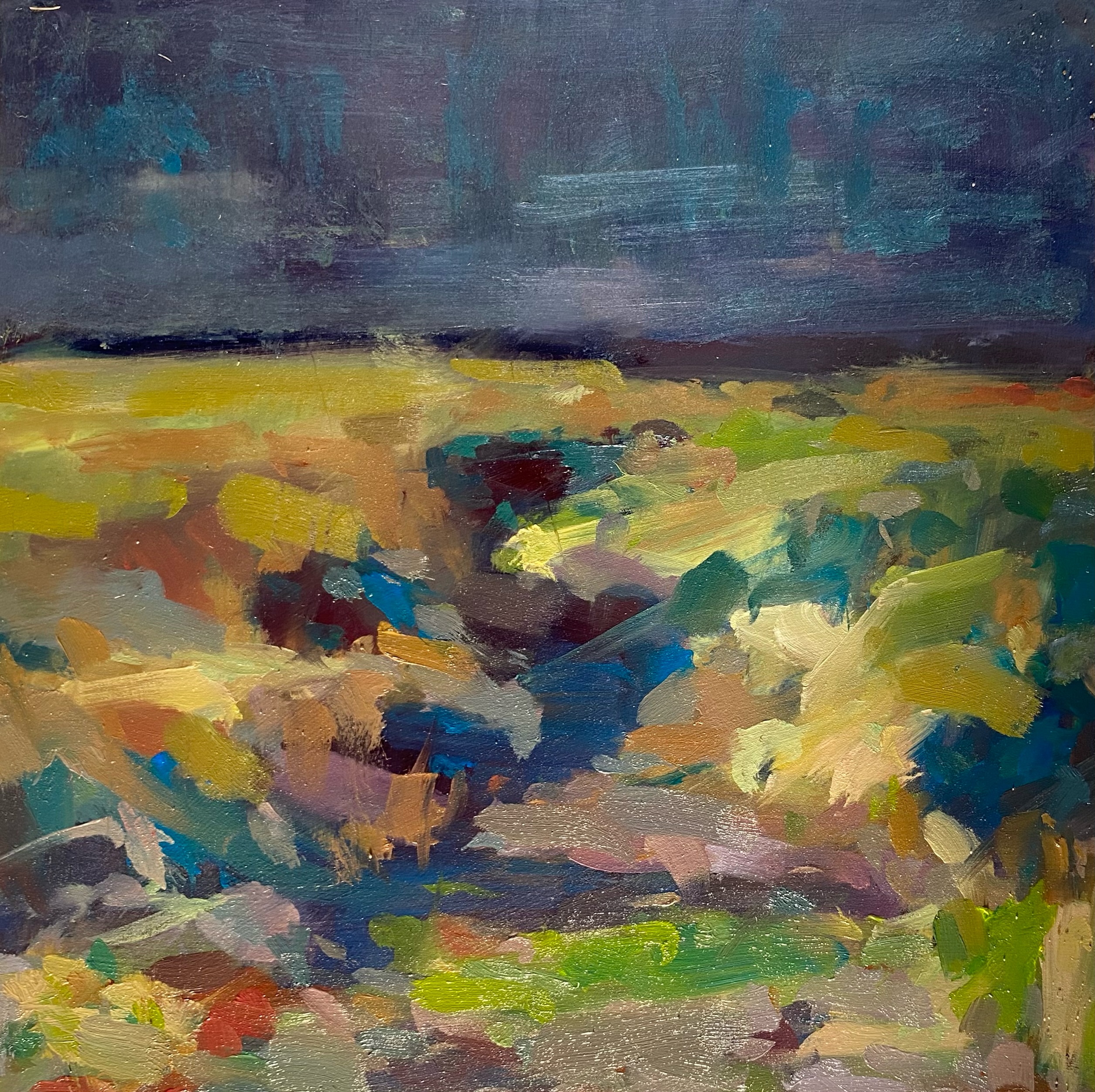 Back from the beach this morning, very breezy, you could say exhilarating. Near the end I lost my painting to the wind, but didn’t really get mashed which was good. The light was changing so fast, it started out with beautiful light and really strong shadows but then clouds came, so my painting is a mix of all the light, both flat and lively.