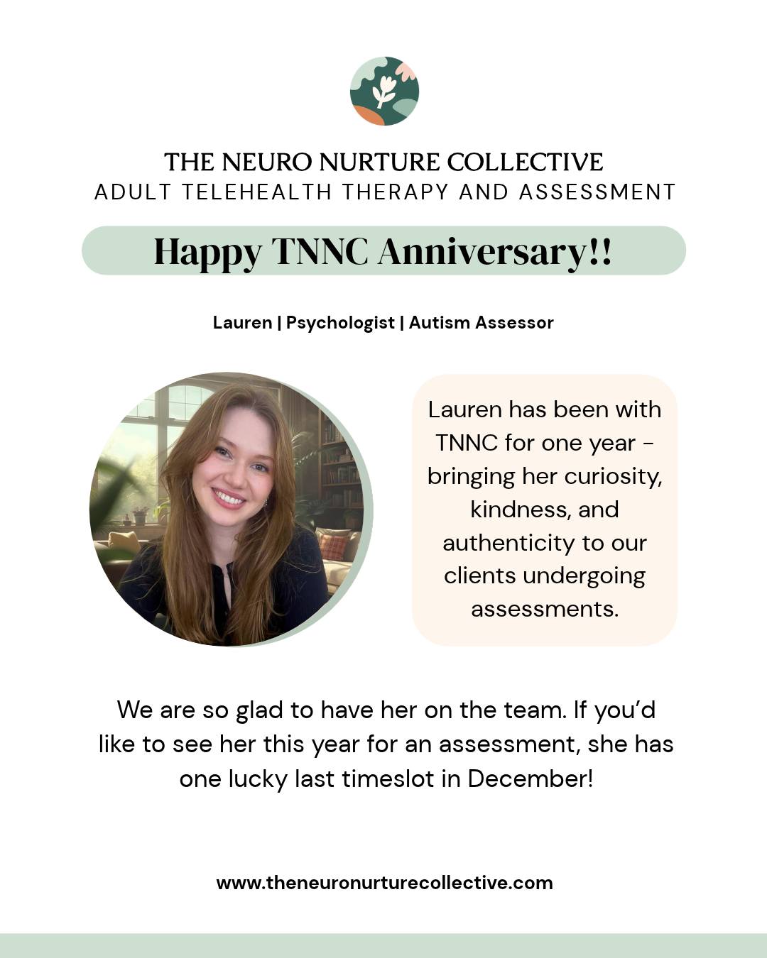 Wishing a very happy TNNC-aversary to our wonderful Lauren today! ☺️