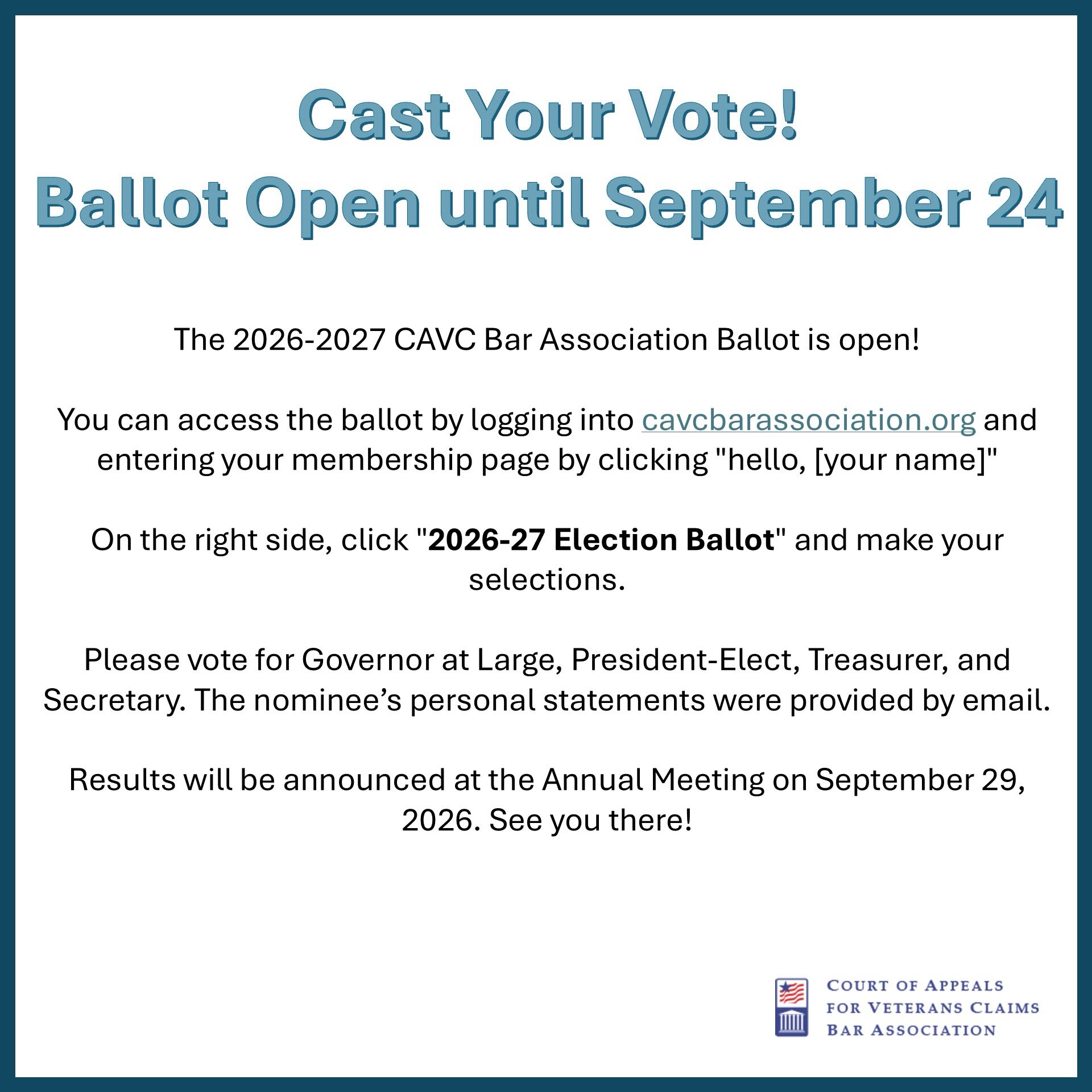 Reminder! Don’t forget to cast your vote by 9/24 and attend the annual meeting on 9/29. Hope to see you there!