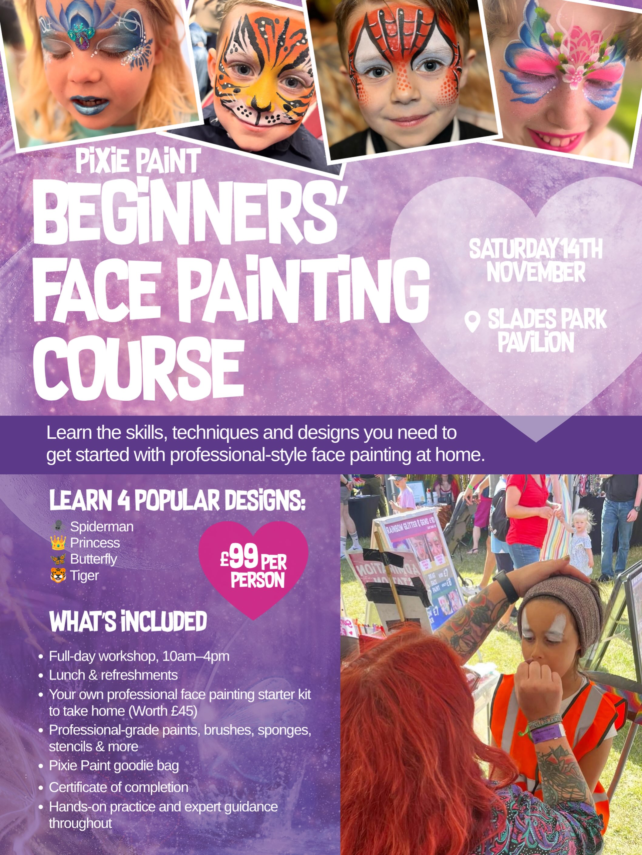 I’m really excited to announce my first Pixie Paint Beginner Face Painting Course! ✨
A full day of face painting where I’ll be sharing my expertise, teaching you 4 full designs and the techniques to create many more at home.
I’ve planned a very special day and can’t wait to share it with you! 🖌️
🎟️ Ticket link in bio
#learntofacepaint #facepaintingcourse #facepainter #facepaintinglessons #bournemouthmums