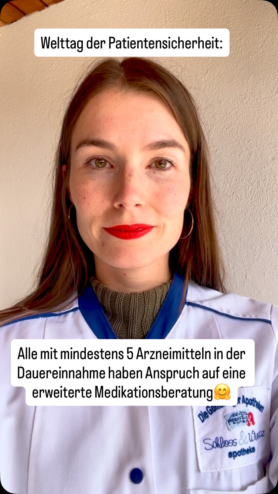 Hallo ihr Lieben!
Heute ist der Welttag der Patientensicherheit.
Zur Verbesserung der Patientensicherheit kann man zum Beispiel eine erweiterte Medikationsberatung bei uns in der Apotheke in Anspruch nehmen! Hier nehmen wir uns viel Zeit für euch und schauen gemeinsam, ob alles richtig eingenommen wird und was man sonst noch beachten muss, zum Beispiel bei der Lagerung. Dann schauen wir noch, ob alles gut zusammenpasst und wir erklären genau, wie die Medikamente überhaupt im Körper funktionieren und klären ab, ob mögliche Symptome Nebenwirkungen sein könnten.
Kommt gerne vorbei!
Wir für euch🤗
#health #gomaringen #apotheke #gesundheit #wirfüreuch