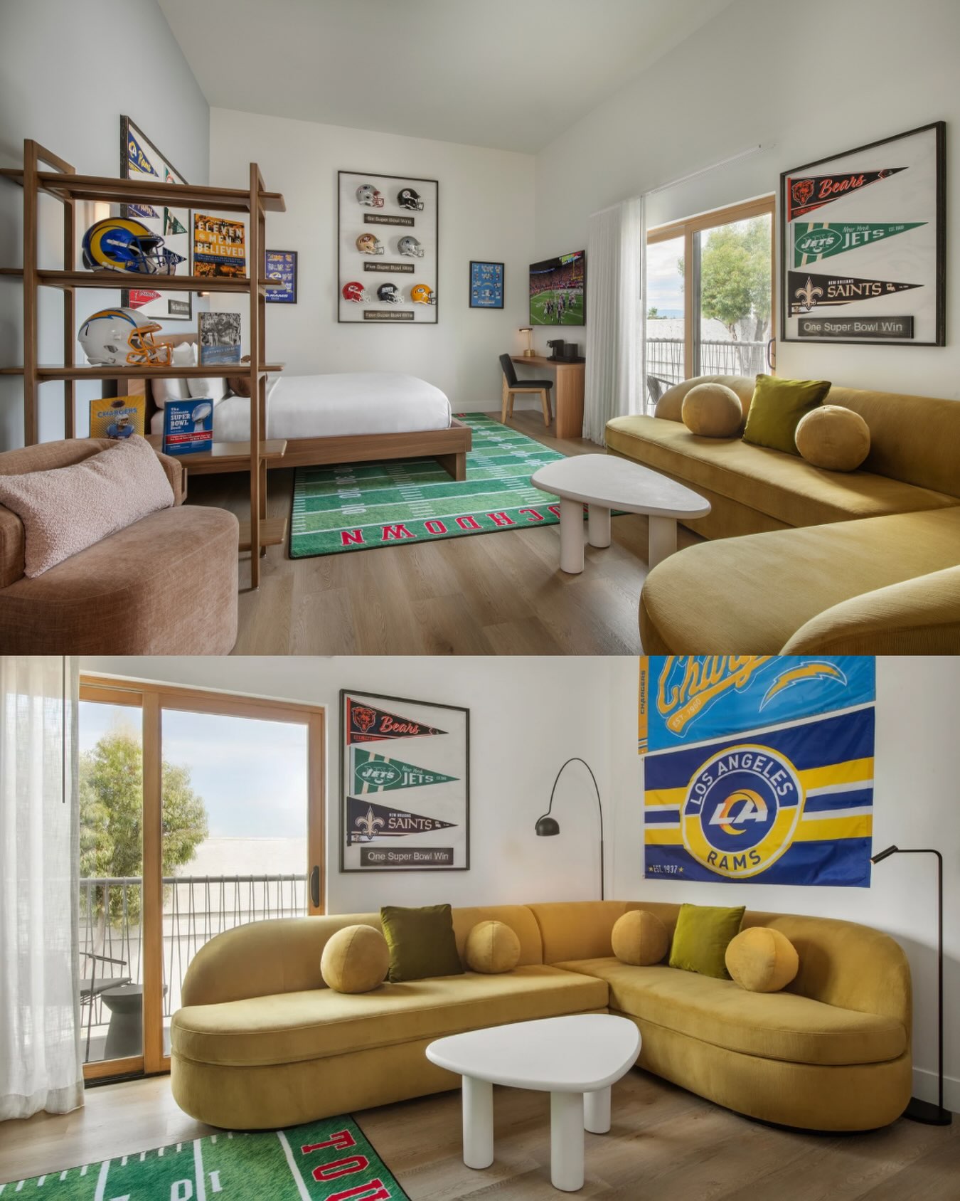 Game day just got a major upgrade. 🏈
Football season is officially underway and the Super Bowl returns home to LA this year. To commensurate, @theanthemhotel is running it’s own winning play with the launch of the custom Football Legacy Suite: the ultimate stay for local and visiting football fans.
Playfully designed to honor the heritage of the Super Bowl and Los Angeles’ significant position within it, fans will have a place to play, sleep, and party all season long, just steps from the sidelines.
For more info and to book your stay visit: anthemhotella.com
(Photo Credit: Ryan Forbes)