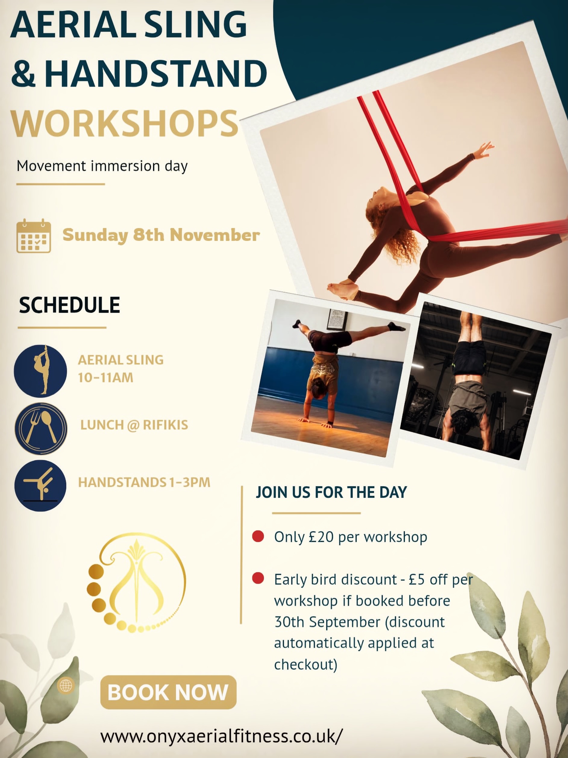 Book now for an immersive day with us 🎪🤸🧘♀️
@onyxfitnessuk
8th November : Aerial : AM & Hand balancing : PM
£20 per workshop (£5 per w/s. early bird discount ends 30th September, book now and have it automatically apply at checkout)
With instructors @adonis_v_training 🧞♂️ & @heidikarinaonyx
#handstands #aerialsling #aerialdance #handbalancing #circus