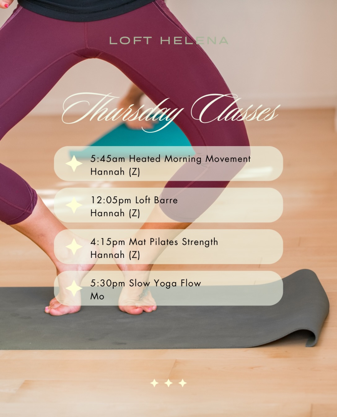 🌱Thursday Classes🌱
5:45am Heated Morning Movement with Hannah (Z)
12:05pm Loft Barre with Hannah (Z)
4:15pm Mat Pilates Strength with Hannah (Z)
5:30pm Slow Yoga Flow with Mo
Classes with a (Z) also available through Zoom.