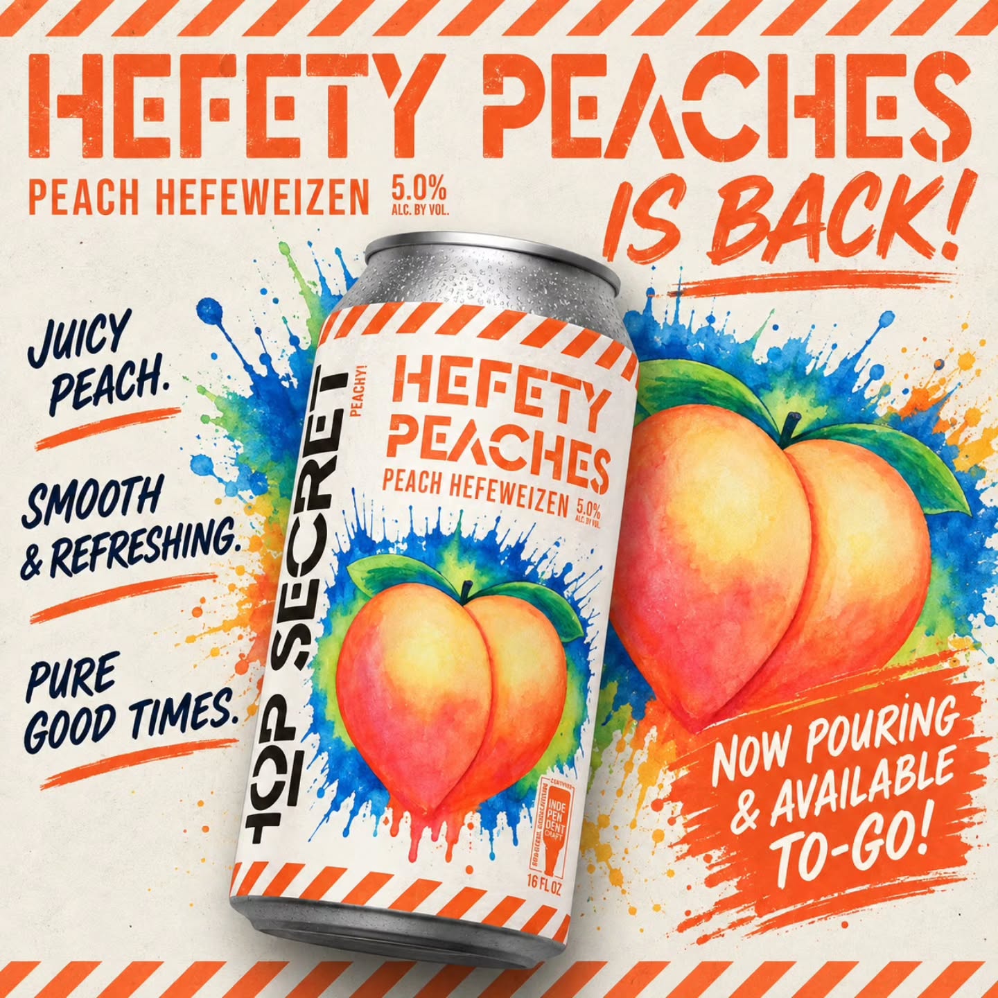 ๐ Hefety Peaches is BACK!
Our 5.0% Peach Hefeweizen returns with a soft, refreshing wheat beer base and plenty of juicy peach character.
Fruity, smooth, and ridiculously easy drinking โ this one's all about pure peachy good times. ๐ป
๐บ Now pouring & available to-go!
#HopSecretBrewing #HefetyPeaches #PeachHefeweizen #Hefeweizen #CraftBeer DrinkLocal Monrovia PeachBeer