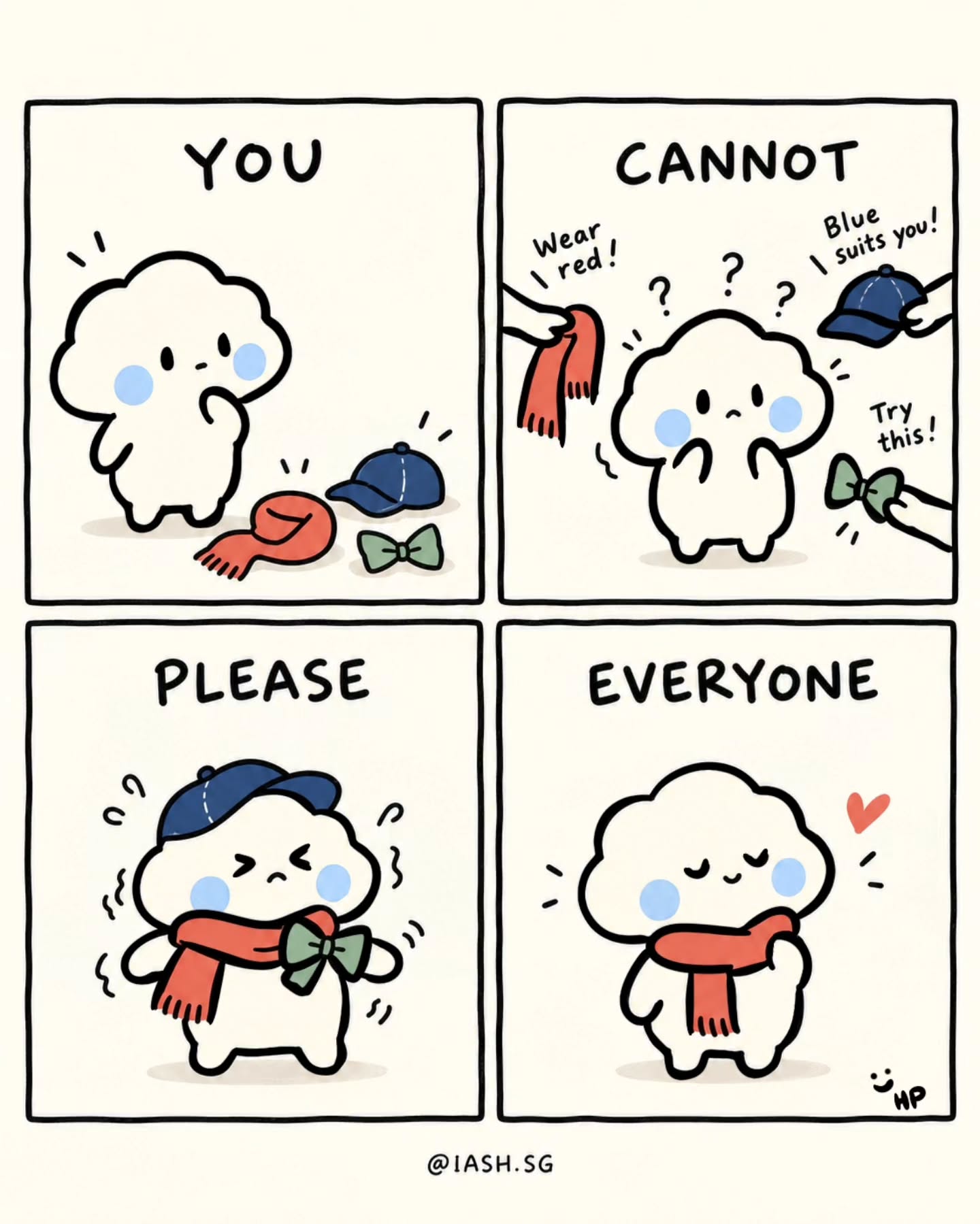 Ever wonder why we try so hard to do this?
There are plenty of reasons why.
But whatever the reason is, the truth is also this too.
That the more we try to please everyone, the easier it is to slowly lose ourselves in the process.
--
Each person we meet will always want something different from us.
Someone may misunderstand us.
Someone may even be disappointed by a choice that feels right for you and I.
And perhaps the idea for our existence was never to make everyone happy.
Because that's impossible.
Maybe the idea is to live in a way that feels honest to who you and I both are
All while still trying to be kind along the way.
And to me, I have no doubt that that's enough.
Take care,
Hernping from team iash
💙
#mentalhealthsg #selfcompassion #peoplepleasing #boundaries