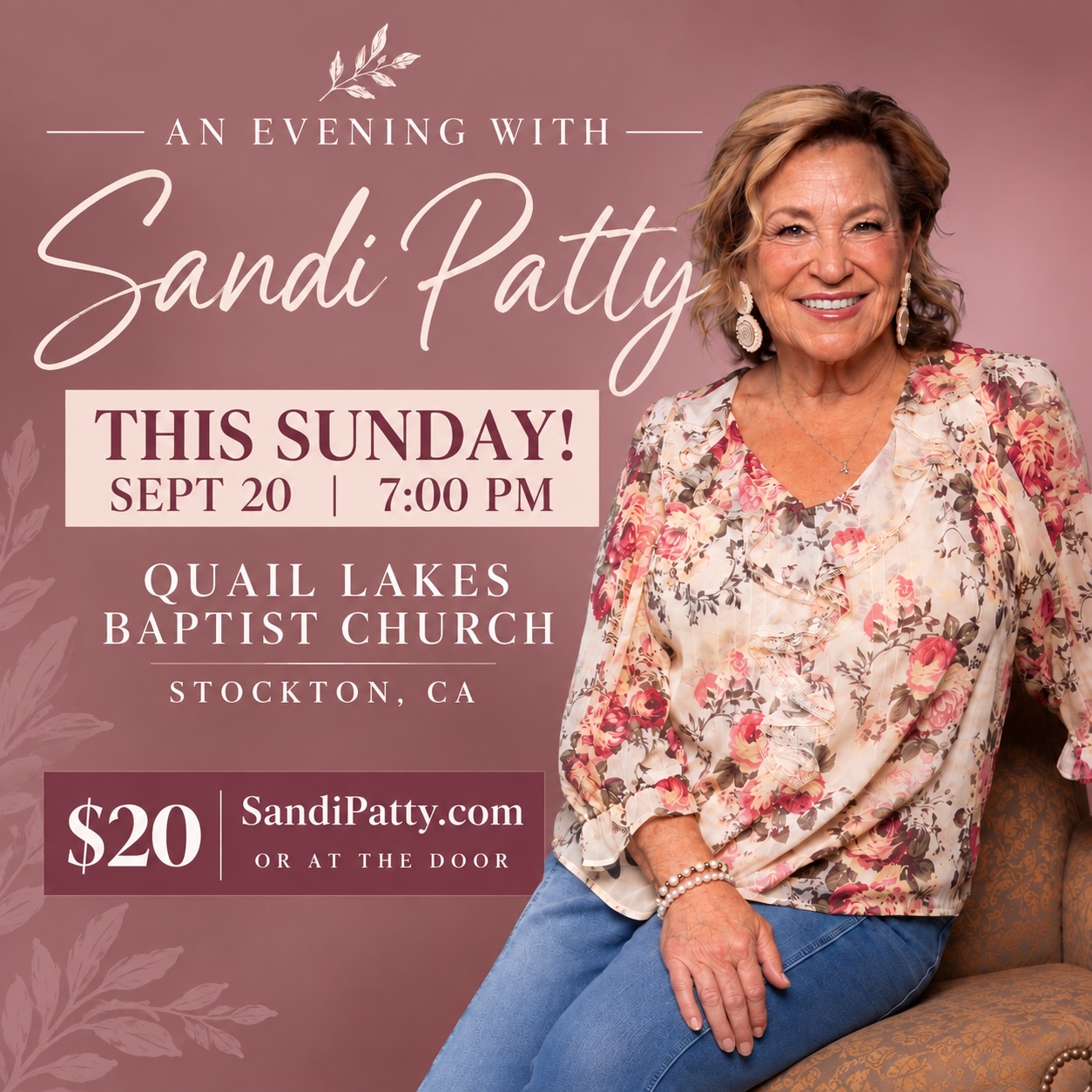 🌟 West Coast friends—this is your chance to see Sandi Patty live! 🌟
If you’ve been wanting to experience Sandi in concert, come see us Sunday night! 🎶
You’ll hear “The Voice I Have Now” live, along with a preview of select songs from Sandi’s upcoming album, Back to Love, releasing February 2027—and some of your favorite Sandi Patty classics.
It’s going to be a beautiful evening of music, memories, and a voice that continues to inspire.
CLICK THE LINK BELOW for tickets and details. ⬇️
https://shop.sandipatty.com/products/stockton-concet-tickets
#TheVoiceIHaveNow #SandiPatty #NumberOne #ChristianMusic #NewMusic