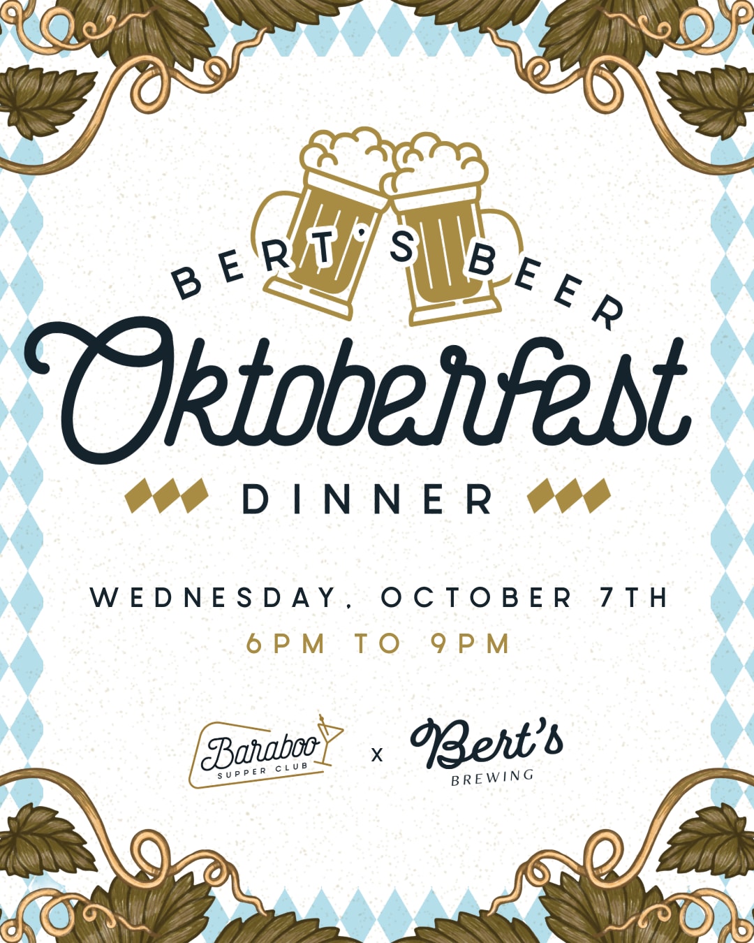 Consider this our kind of Oktoberfest. Baraboo Supper Club and Boise’s Bert’s Brewing are bringing four courses and four thoughtfully paired brews to the table for one memorable evening.
The pairings begin with Bert’s Pils and smoked trout, move through an Oktoberfest Märzen with duck breast and a Munich-style Dunkel with braised boar, then finish on a sweet note with Mexican Chocolate Stout and tres leches.
Four courses. Four pours. Plenty to raise a glass to.
Wednesday, October 7th from 6 PM to 9 PM
$95++ per person
Reserve your seat ❖ baraboosupperclub.com/upcoming-events 🔗 in bio