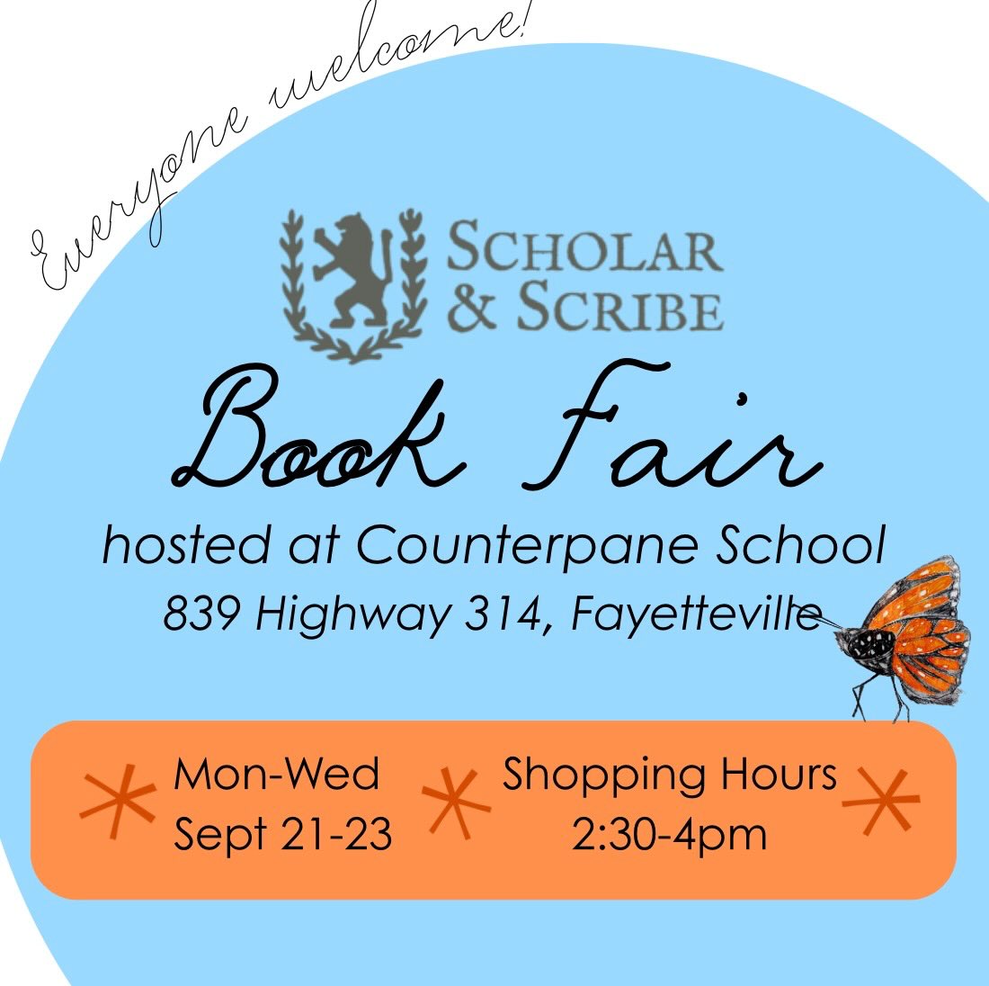 We are excited to announce that we are partnering with @scholarandscribe for our book fair next week! Books will be available for all readers, grown-ups included. The focus will be on young adult literature.
Counterpane students will be able to browse during the school day. All transactions will be made during shopping hours. Come shop your next favorite book!