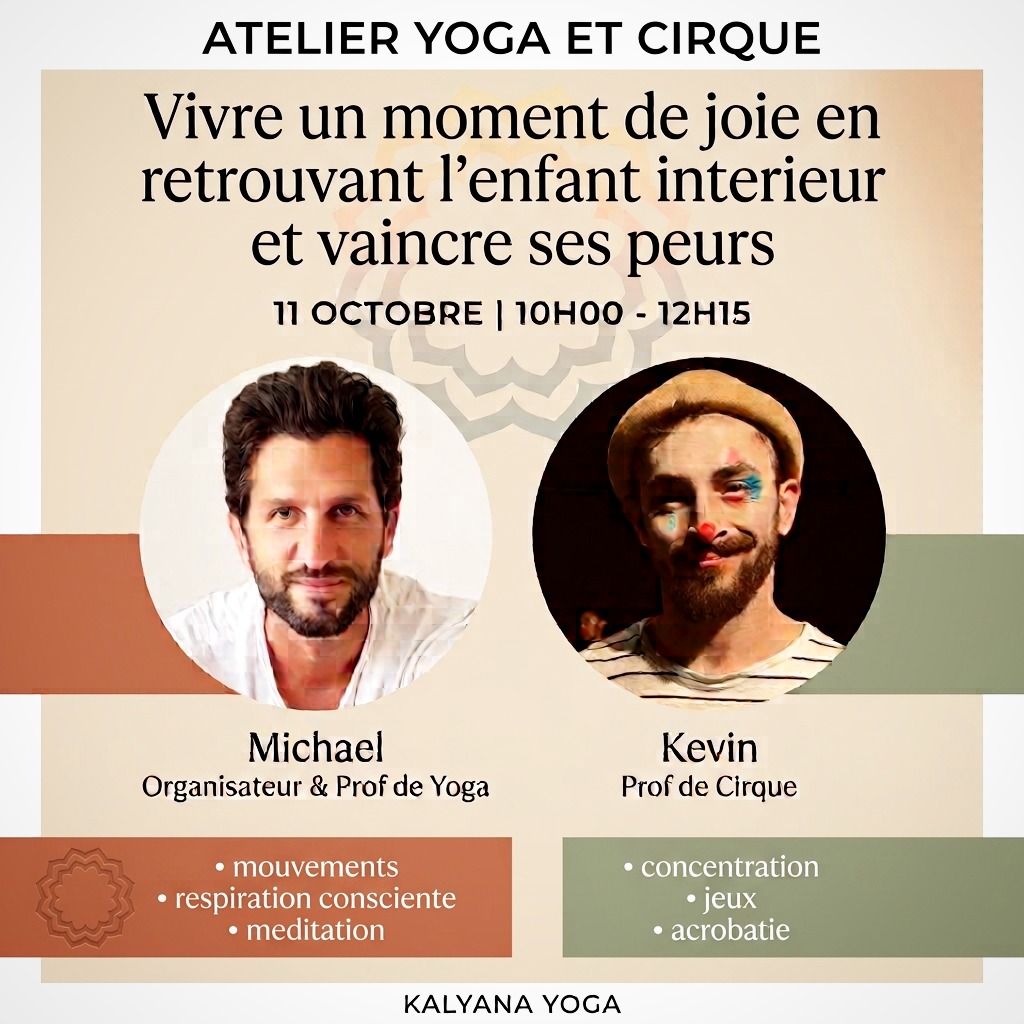 ✨ Un atelier unique entre l’art du cirque et le yoga
Et si nous retrouvions cet enfant en nous qui ose, qui explore et qui s’ouvre avec curiosité face à l’inconnu ?
Pendant cet atelier, Michael vous guidera à travers une séquence de yoga et une ouverture consciente sur les principes de la peur et de l'empathie vers soi meme, avant de laisser place à Kevin et à l’univers du cirque, avec des exercices individuels et à deux. Tout en terminant avec une meditation et peut etre d'autres surprises.
Explorer la hauteur, apprivoiser la peur et transformer cette émotion en une expérience positive, ludique et joyeuse seront au cœur de cette exploration.
Un moment pour sortir de sa zone de confort, faire confiance à son corps et à l’autre, et retrouver le plaisir simple de jouer avec ce qui nous semblait impossible.
🧘 Atelier Yoga & Cirque
📅 Dimanche 11 octobre
🕙 10h — 12h15
Tarif: 50 euros
Places limitées — réservations en DM.
English speakers are welcome!
(image par l'aide de l'IA)
#yogaparis #atelieryoga #acroyogaparis