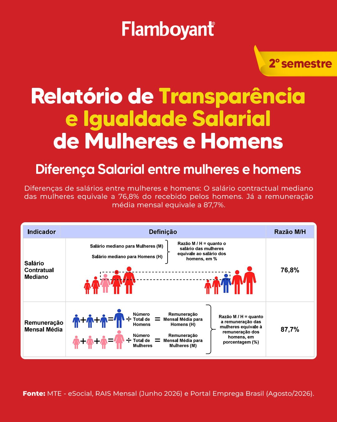 O Relatório de Transparência Salarial, elaborado pelo Ministério do Trabalho e Emprego, tem como objetivo analisar as possíveis desigualdades salariais entre mulheres e homens que ocupam os mesmos cargos e apresentam igual produtividade e eficiência.
Este relatório abrange o 2º semestre de 2026.
#TransparênciaSalarial #IgualdadeDeGênero #MinistérioDoTrabalhoEEmprego #GovernoFederal #Flamboyant