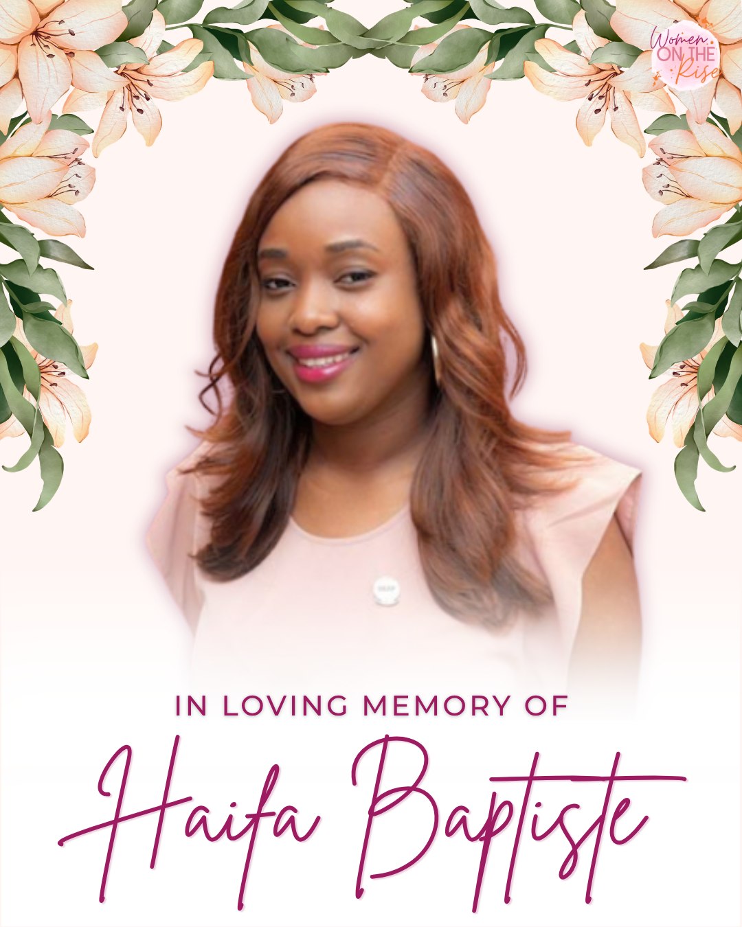 We are deeply saddened to share the passing of our beloved sister, Haifa Baptiste, who passed away on September 12th. Haifa had been a dear member of our Women on the Rise community since 2024, and we want to take a moment to honor her.
She was a wonderful person who cared deeply about others and her community. That care showed in her work as Director of Development for the Organization of Black Aerospace Professionals and as Owner and Principal Consultant of Sunshine Impact Solutions, where she helped nonprofits secure the funding they needed to serve their communities.
It is hard to find words for a loss like this. We are grateful to have known Haifa and to have had her as part of our sisterhood. We will miss her.
We want to pause and honor Haifa’s life and the loss felt by those who knew and loved her. Our hearts are with you during this difficult time. 💜
Haifa’s family has created a GoFundMe to help bring her home and cover her final arrangements. If you’re able, please consider donating or sharing it. The Link is in our Bio.