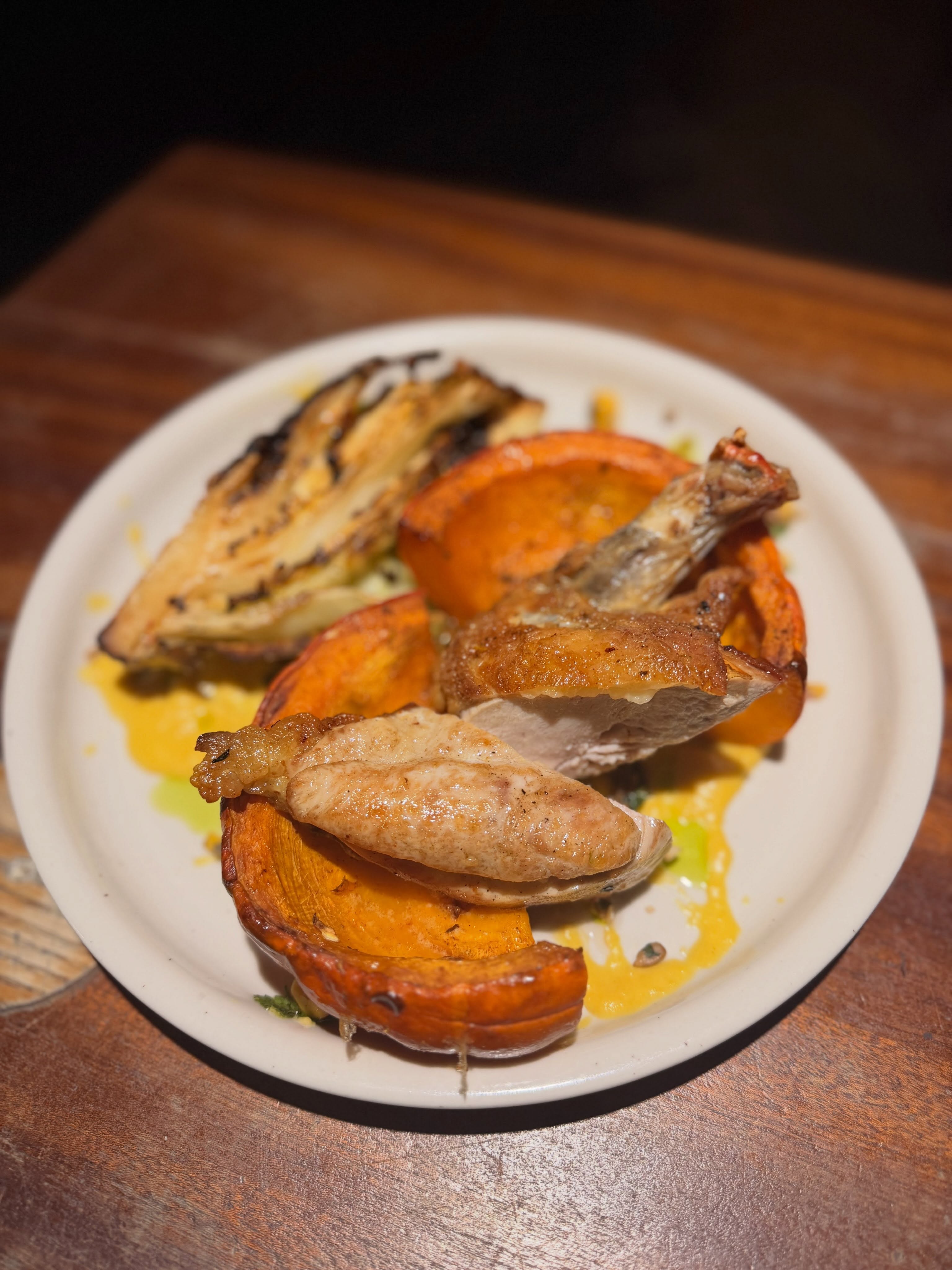 Guinea Fowl Supreme, Roasted Pumpkin, Hispi Cabbage, Sweetcorn Purée #seasonalfare #loveagamebird #autumnvibes