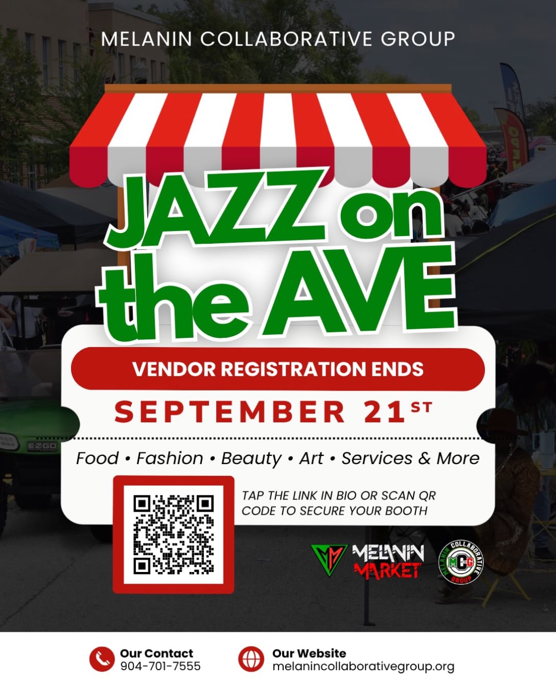 🎷 VENDORS, THIS IS YOUR LAST CALL!
Vendor registration for Jazz on the Ave ends September 21!
Join us for an afternoon of live jazz, good food, local businesses, and community.
📅 September 26 | 3–9 PM
📍 822 A. Philip Randolph Blvd.
Ready to secure your vendor booth? Tap the link in our bio or click here to register: https://www.melanincollaborativegroup.org/event-details-registration/jazz-on-the-ave-5
#JazzOnTheAve #jaxmelaninmarket #JacksonvilleFL #SupportBlackBusiness #melanincollaborativegroup
