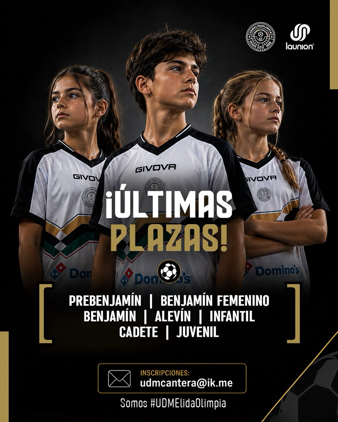 📅 ¡Ya casi estamos completos!
No te quedes sin jugar esta temporada. ⚡️
Categorías disponibles: Prebenjamín, Benjamín (Femenino y Masculino), Alevín, Infantil, Cadete y Juvenil.
Inscripciones en: udmcantera@ik.me 📧
🚨 ¡Quedan pocas plazas! #UDMElidaOlimpia #Cantera #FutbolBase #FutbolCantera #ÚltimasPlazas FutbolInfantil