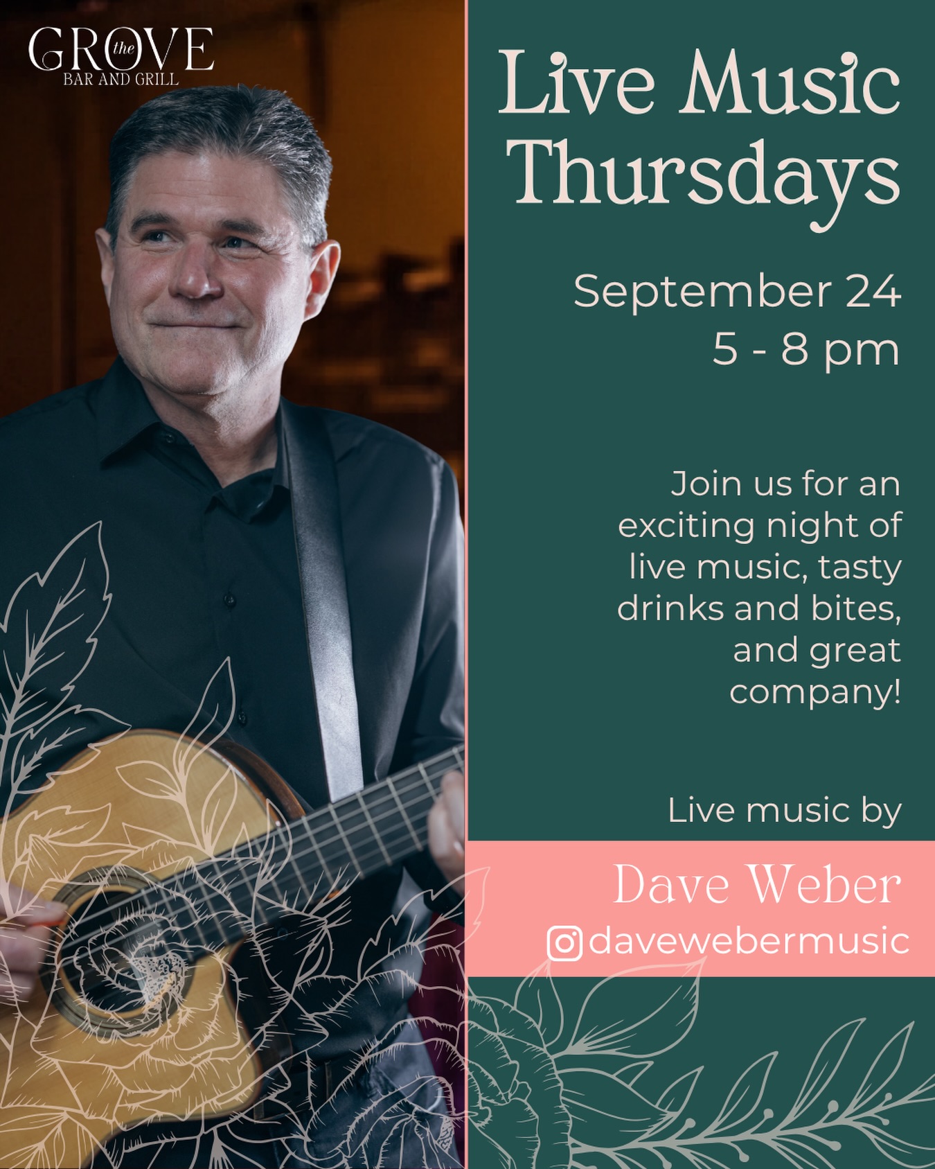 Live music tomorrow night 🎶
@davewebermusic will be at The Grove from 5–8 PM. Come by for dinner, drinks and stay for the music!