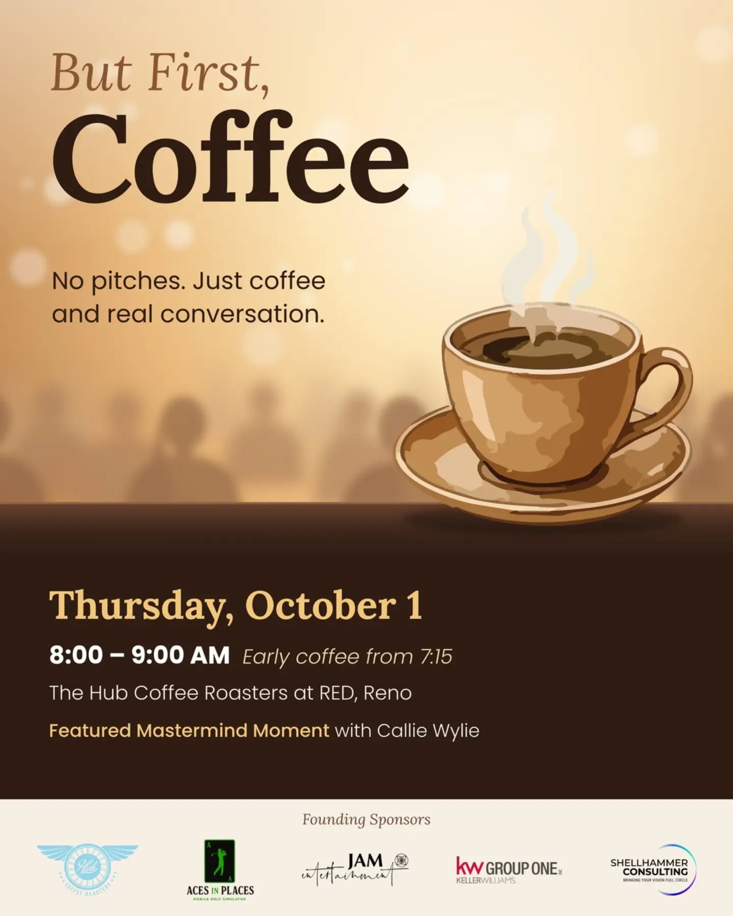 The networking events I remember never had a pitch in them. What stuck was a conversation that went somewhere unexpected, or someone who said what they actually thought. Sometimes it was a connection that became a friendship first and business second. I'm super excited about the launch of "But First, Coffee" happening on October 1 at Hub Coffee!
The idea is simple: no pitches, no elevator speeches, no selling yourself in 30 seconds. Show up as you are and get to know the people in the room.
I'll see you there! ☕ Can't wait to hear the Mastermind Moment by @itscallierenee!
Founding sponsors
@hubcoffeeroasters
@acesinplaces.golf
@jam.entertain.ment
@chris.donahuekw
@zakunscripted