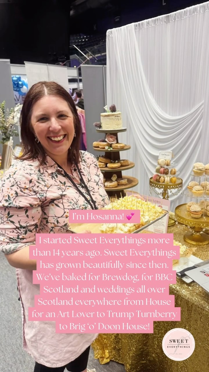 I don’t always pop out to say hello, as I think you would rather see delicious cake than my face! But it’s always nice to introduce yourself. 👋
I’m Hosanna, and every sweet bite of cake and dessert table goodness that comes from Sweet Everythings is handmade by me. I make everything in my Glasgow home production kitchen, all Council health and safety approved. I so love what I do and I hope you see all the hard work and love that goes into each and every cake and dessert table 🥄❤️ 👋 I am passionate about the craft of baking with over 14 years in the wedding industry with award winning cakes and bakes👩🍳🍰
I am so very thankful and appreciate every one of my wedding couples and customers who orders with Sweet Everythings! They say that every time you order from a local small business, the owner does a happy dance and it’s true! You’re helping to keep a small business woman’s dream alive that lets me create something special and brings something amazing to the world! 💫