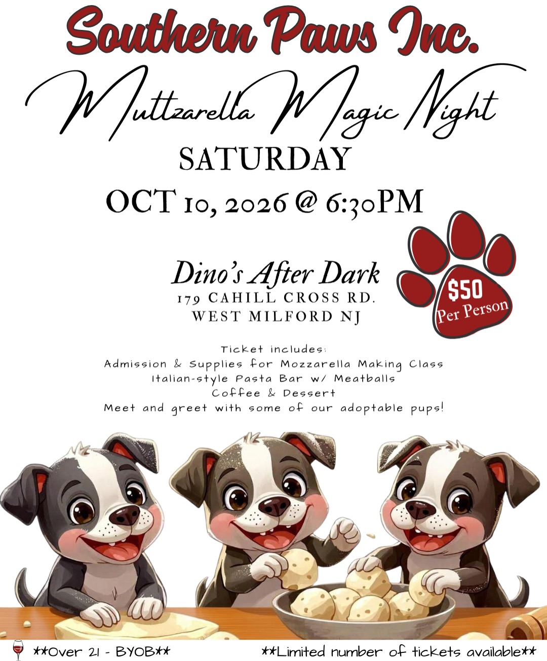 🧀🎉 SAY CHEESE… IT’S THEIR 1ST BIRTHDAY TOMORROW! 🎉🧀
In honor of our beloved Mama Fiona and her Cheese Litter turning ONE (we can’t believe it, can you?!), we figured there was only one appropriate way to celebrate…
MORE CHEESE. 😂🧀
That’s right — Mozzarella Making Night is BACK! Join us at Dino’s Deli in West Milford on October 10th for a night of stretching, twisting, laughing, and making your very own fresh mozzarella — all while celebrating the pups who inspired one of our cheesiest litters yet! 🐶💛
📍 Dino’s Deli | West Milford
📅 October 10th
🧀 Fresh mozzarella + rescue pups = the perfect night!
**TICKET LINK IN THE COMMENTS!**
Come get a little cheesy with us and help us celebrate the Cheese Litter’s FIRST BIRTHDAY! 🥳🐾🧀