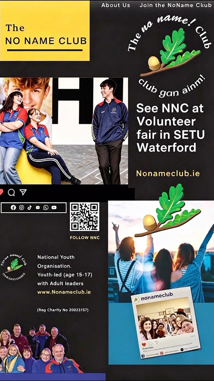 One of the rewarding things about volunteering locally is seeing what your time helps make possible.
At No Name Club, that might be a young person arriving unsure of themselves, then joining an activity, sharing an idea or getting to know someone new.
Club nights can look different from place to place but volunteers help create the welcome that makes those moments possible.
Weāre at the SETU Volunteer Fair in Waterford today. If youāre here, come over and talk to us about volunteering with No Name Club. Weād love to meet you. š
#NoNameClub #SETUWaterford #Volunteering