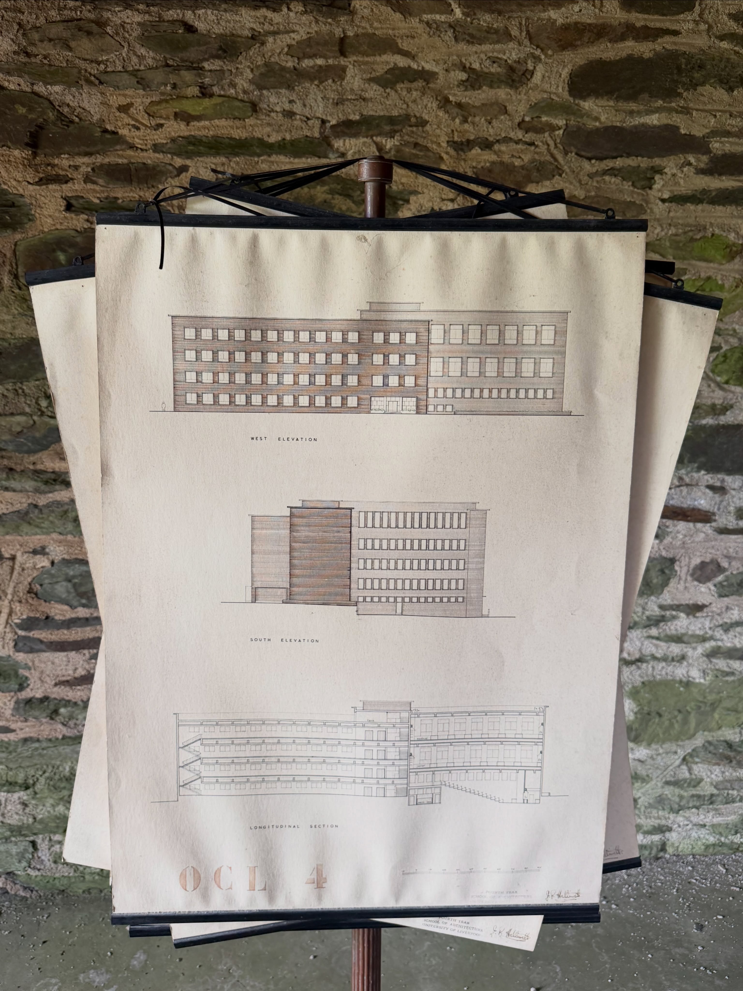 I love how things can survive beyond their original purpose and acquire a completely different value with age.
This set of 5, hand drawn architectural elevations, sections and plan views were created by a Liverpool university student by the name of J.P.Halliwell in the late 1940’s and although no longer to be used for architectural purposes, they are a beautiful example of dedication, skill and detail.
I dont know if these drawings were just a university exercise, a proposed real building or if it was ever built? Yet 70 years later they’ve survived, the paper foxed but the lines still precise, to find themselves at home in a Victorian fort, for now 😉, patiently waiting for their next custodians and soon to be one of the first offerings from @secondcenturyantiques
Kimber x