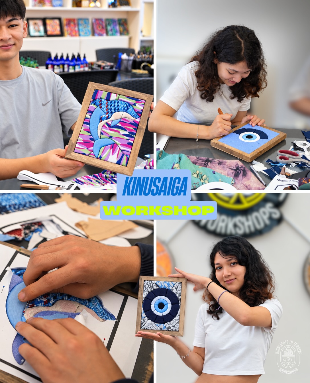 🧵 Kinusaiga Workshop
Japonya’dan gelen Kinusaiga, iğne, iplik veya yapıştırıcı kullanmadan kumaş parçalarını ahşap ya da köpük levhalardaki ince oyuklara yerleştirerek yapılan geleneksel bir kumaş sanatıdır.
Geleneksel olarak eski kimono kumaşlarını yeniden değerlendirme fikrinden doğan Kinusaiga, kullanılmayan kumaşlara yeni bir hayat vererek sanat ve geri dönüşümü bir araya getirir. ♻️✨
Kumaş parçalarını yeniden yorumlayarak kendi sanat eserini yaratmaya ne dersin?
#kinusaiga #kinusaigaworkshop #japaneseart #workshop #istanbulworkshop