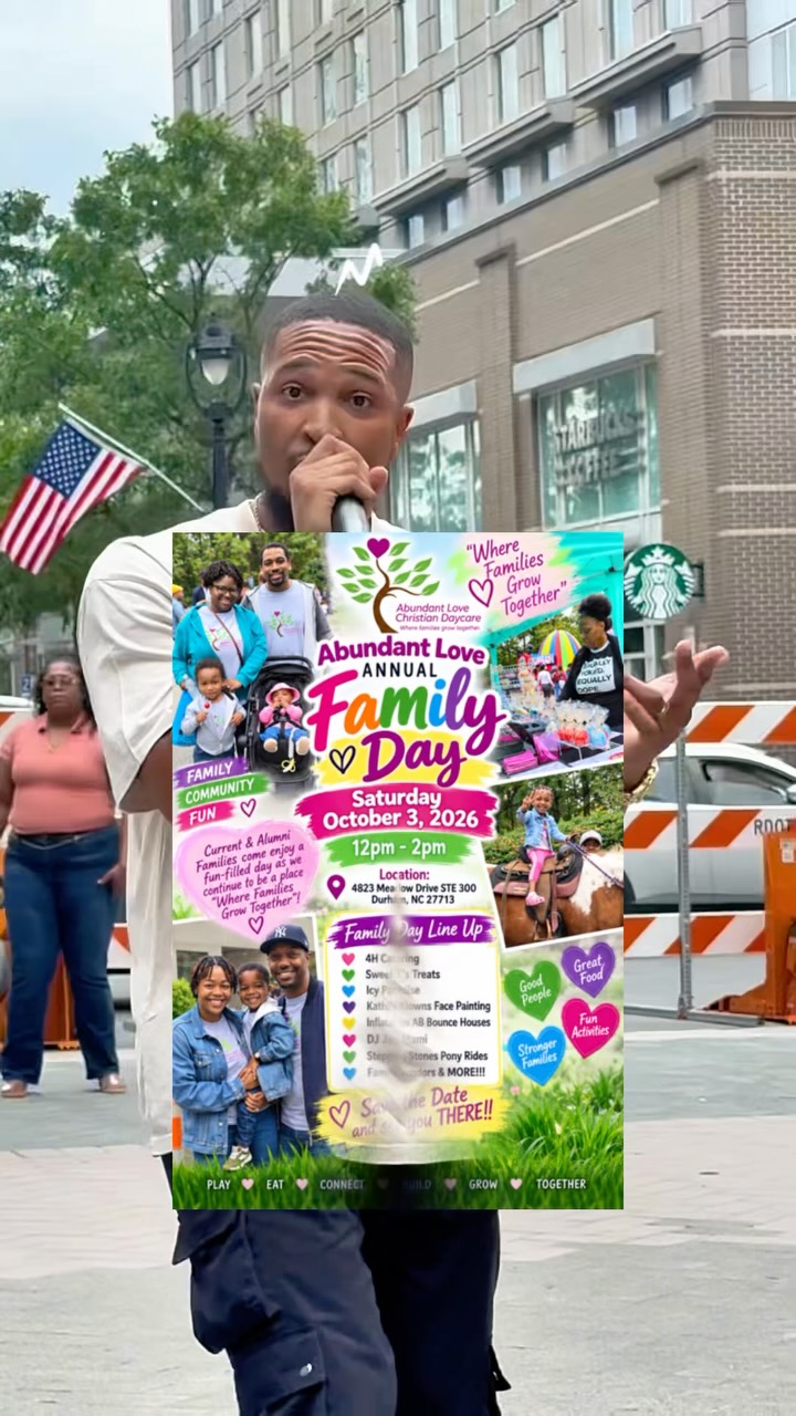 🔥 DURHAM, WE OUTSIDE! 🔥
I’m excited to hit the stage at Abundant Love Christian Daycare’s Annual Family Day! 🙌🏾💜
🎤 LIVE PERFORMANCE: 1PM
🛍️ NEW MERCH will be available for purchase
🗓️ Saturday, October 3
📍 4823 Meadow Drive, Suite 300 | Durham, NC
Pull up, bring the kids, grab some food, support local vendors, and let’s have a GOOD TIME! 🫶🏽
PLAY. EAT. CONNECT. BUILD. GROW. TOGETHER.
#LuBennett #REALBAG #DurhamNC #ChristianHipHop #FamilyDay