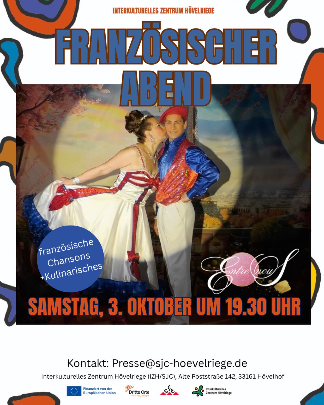 🇫🇷✨ Bienvenue à Paris! ✨🇫🇷
Am Samstag, 3. Oktober, um 19:30 Uhr wird es französisch im Interkulturellen Zentrum Hövelriege! 🥖🍷🎶
Französische Chansons gehören zu den schönsten Liedern der Welt – und werden heute viel zu selten live erlebt. Genau das möchten wir ändern! ❤️
Mit „Entre nous“ erwartet euch keine klassische Chanson-Revue, sondern eine farbenfrohe Show voller Charme, Humor und französischer Lebensfreude. 🇫🇷💃
🎶 Von Édith Piaf bis ZAZ
🎵 von romantischen Balladen bis zu schwungvollen Klassikern
👗 liebevoll gestaltete Kostüme
😊 humorvolle Moderationen
❤️ berührende Momente
Und natürlich darf bei einem französischen Abend auch der kulinarische Genuss nicht fehlen! 🥐🧀🍷
Freut euch auf einen Abend, der euch für ein paar Stunden nach Frankreich entführt – mit Musik, Genuss und ganz viel joie de vivre! ✨
Samstag, 3. Oktober | 19:30 Uhr
📍 Interkulturelles Zentrum Hövelriege
Lasst euch verzaubern und erlebt einen Abend, der noch lange in Erinnerung bleibt. 🇫🇷❤️
À bientôt! 🥂
#FranzösischerAbend #EntreNous #Chanson #FranzösischeMusik #Frankreich