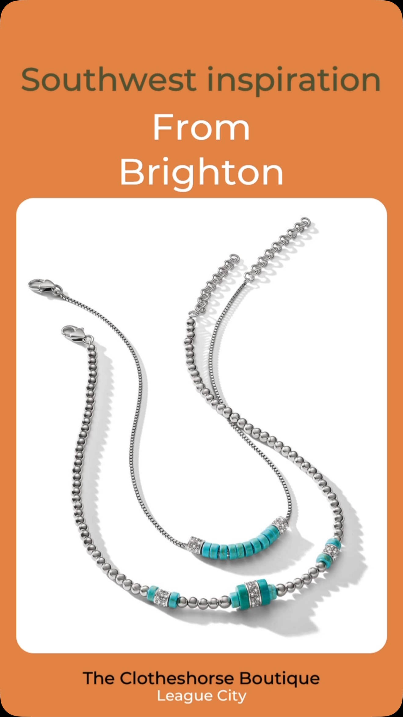 Southwest styles we love from Brighton!
#jewelry #silver #turquoise #leaguecity #shoptheclotheshorse