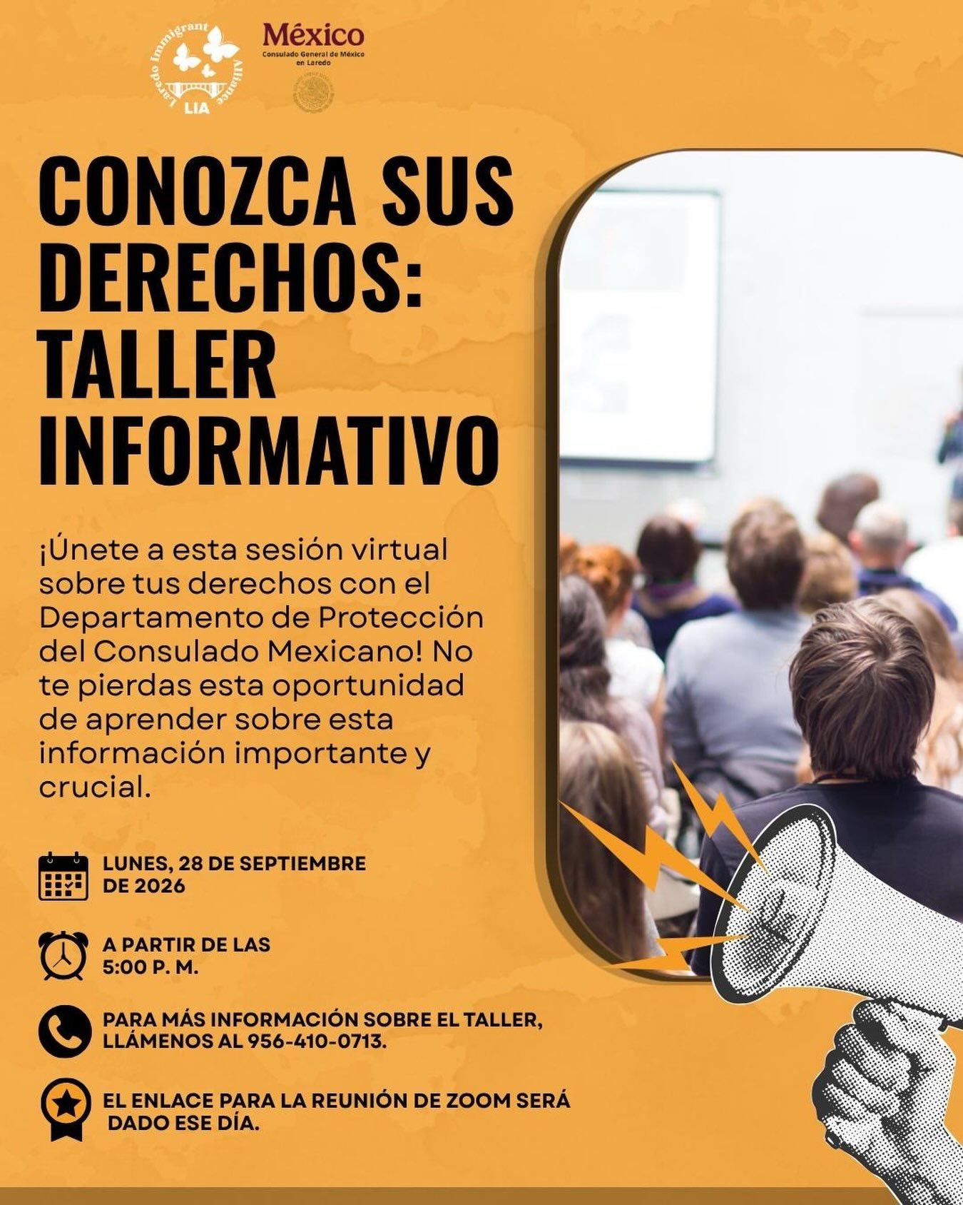 ¡Únete a nuestro próximo taller y descubre todo sobre tus derechos y por qué es crucial conocerlos! Para más detalles sobre el evento, contáctanos al 956-410-0713.