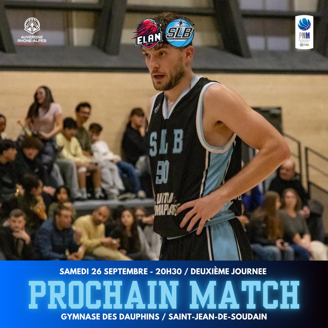 🔥 PROCHAIN MATCH – PNM 🔥
Après une victoire lors de la première journée, place à la J2 du championnat PNM 🏀
🆚 @elanbvtcbasketball
📅 Samedi 26 septembre
⏰ 20h30
📍 Gymnase des Dauphins – Saint-Jean-de-Soudain
🩵🖤 Tous derrière le SLB !
#SLB #SudLyonnaisBasket #PNM #Gameday #ProchainMatch