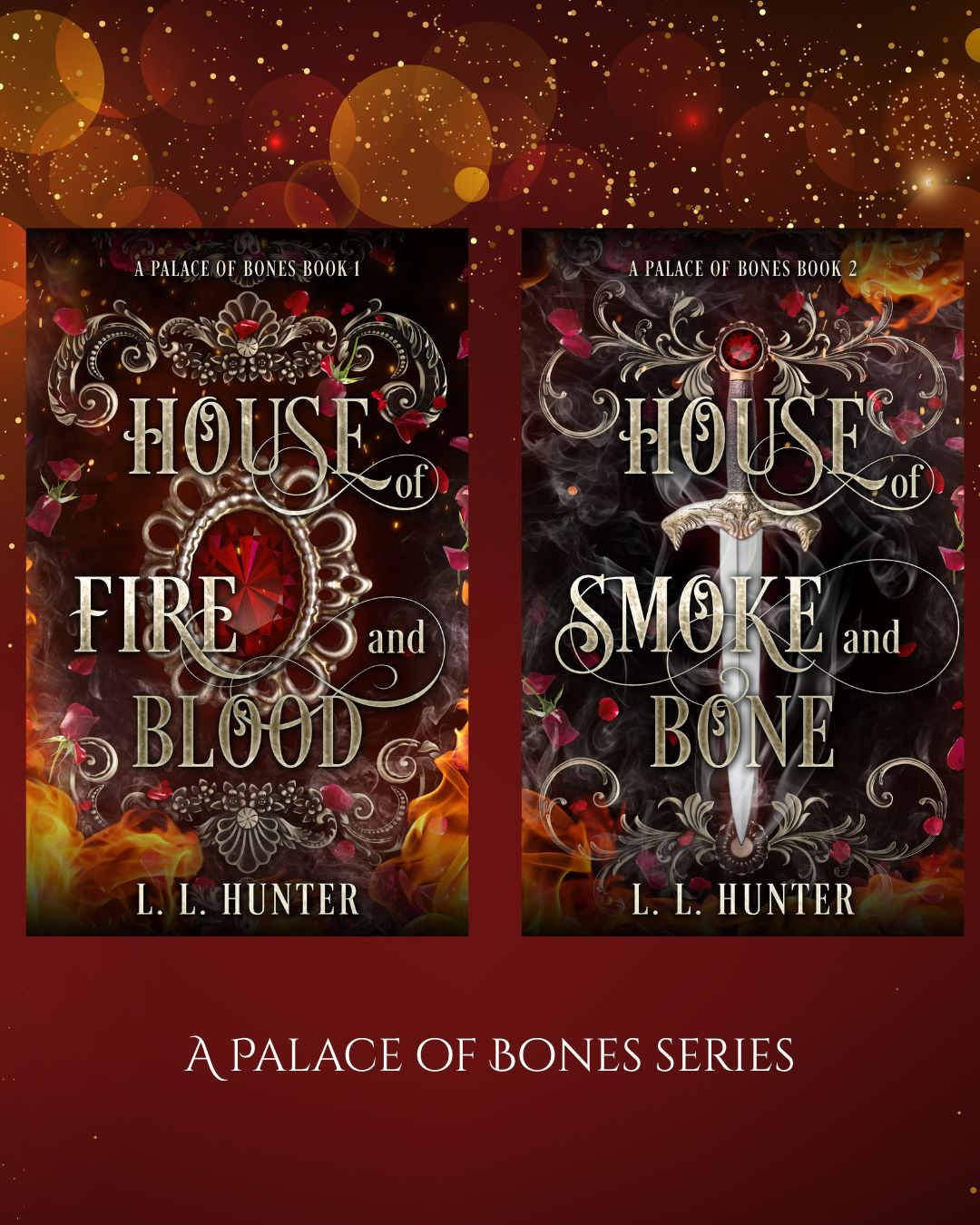 Set in the same universe as the Midnight Ball series, the Palace of Bones series follows the adventures of twin witches Amelia and Imogen, who must discover their destinies and true power if they are to save the world.
This duology is available widely on all ebook platforms. Signed print copies are available through me: https://www.llhunterbooks.com/a-palace-of-bones-series