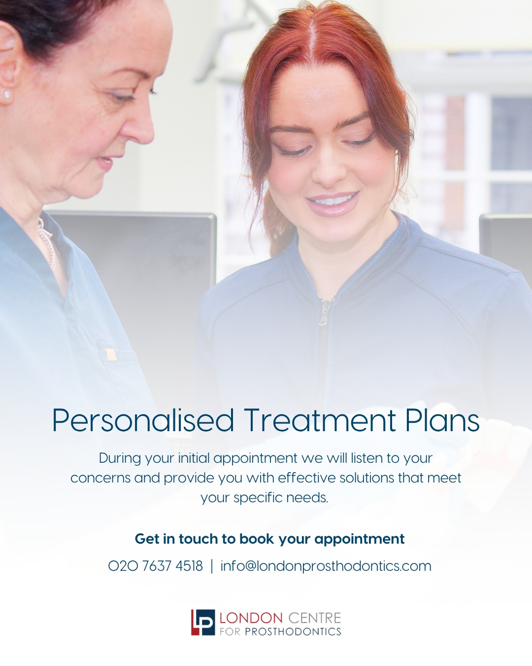 Every patient is different, which means every treatment plan should be too.
During your initial appointment, we will take the time to listen to your concerns, understand what you would like to achieve and assess your dental health.
We will then explain the suitable treatment options and create a personalised plan that considers your specific needs, comfort and long-term oral health.
Get in touch with our team to book your appointment - we look forward to seeing you soon!
The London Centre For Prosthodontics
29 Weymouth Street
London, W1G 7DB
020 7637 4518
info@londonprosthodontics.com
Monday - Friday: 7:15am - 4:30pm
#SmileMakeover #EmergencyDentistLondon #LondonDentalClinic #SmileTransformation #CosmeticDentistLondon