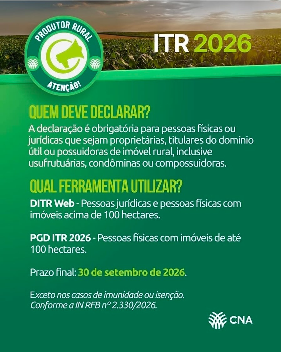 Informações sobre o ITR 2026.