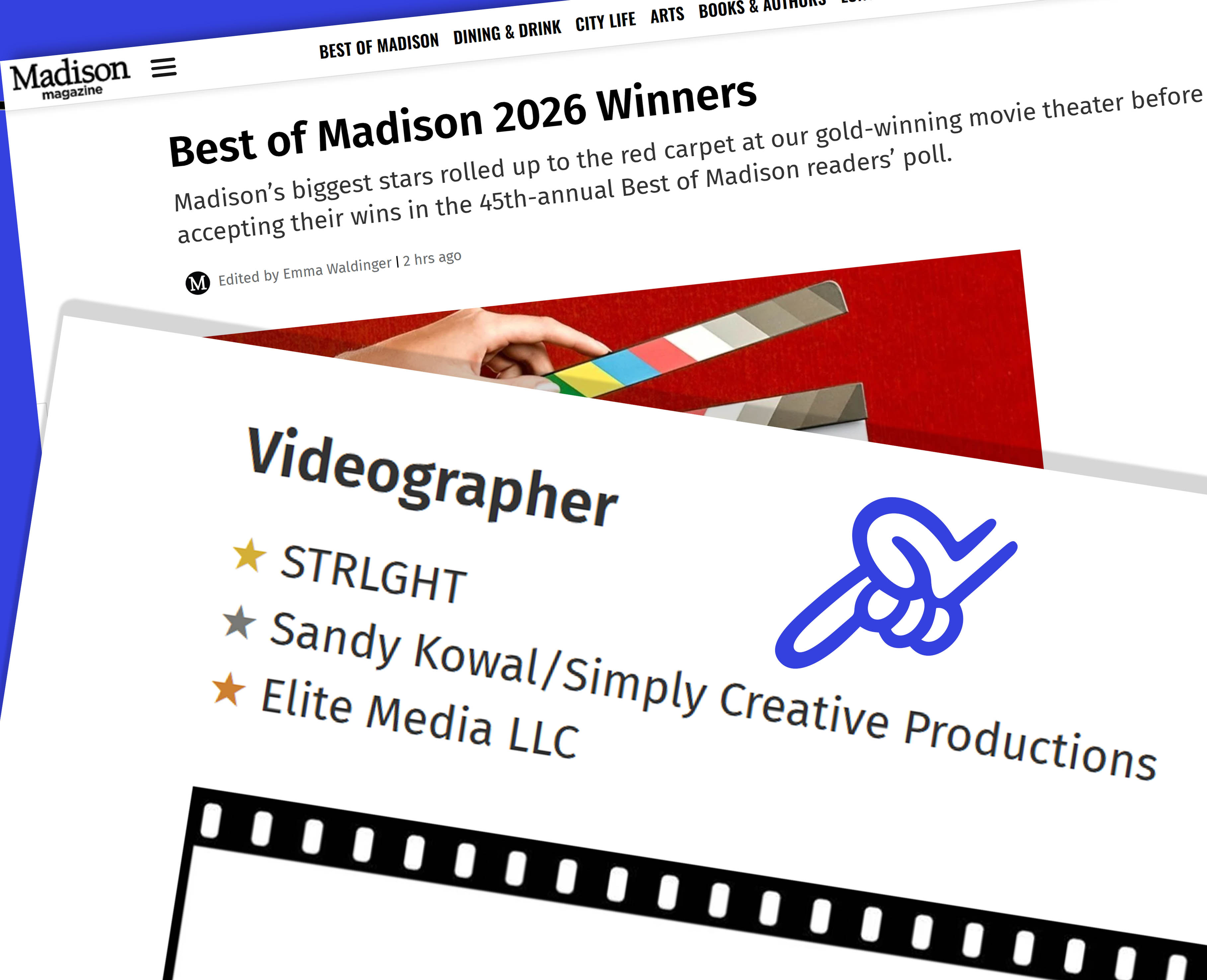 THANKS for your support!
This just in...
Simply Creative Productions
Best of Madison 2026 / Videographer - SILVER award!