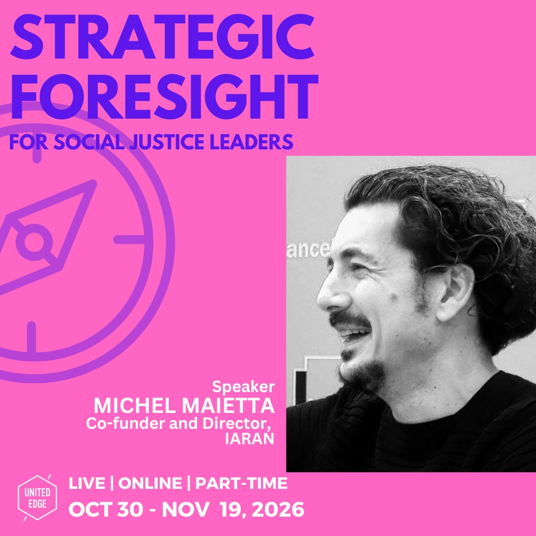 We are pleased to welcome Michel Maietta as one of our speakers for Strategic Foresight for Social Justice Leaders, happening this November.
Michel is a humanitarian futurist and strategist who uses foresight and scenario planning to help organizations navigate complexity, anticipate change, and rethink the future of aid. He is Co-Founder and Director of the Inter-Agency Research and Analysis Network (IARAN), where he leads collaborative foresight initiatives exploring the future of solidarity.
Michel also teaches and facilitates training on strategic foresight, futures-focused planning, and strategy design for practitioners, NGOs, and networks around the world. He co-authored Strategic Planning in the Humanitarian Sector: A Manual to Foresight and Futures-Focused Thinking. He has taught at Sciences Po and Deakin University and currently teaches at Paris-Saclay University.
At the Strategic Foresight for Social Justice Leaders, participants will explore foresight through the lens of the Justice Based Approach, bringing together futures thinking, justice, and action in a global learning space with humanitarian, social development, and environmental practitioners.
We need to ask: whose futures are being imagined, whose voices shape them, and what are we doing now to make those futures more just? Join us this November:
https://www.unitededge.net/strategic-foresight