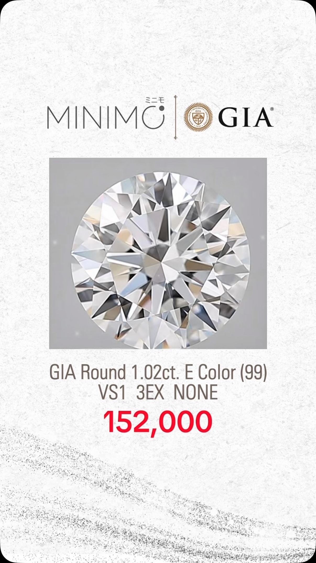ROUND - GIA 1.02ct. E color (99) VS1 3EX NONE - 152,000 THB
.
✅ เพชรแท้ธรรมชาติ Natural Diamond ใบเซอร์ GIA - ไม่มี BGM (No Brown/Green/Milky)
✅ มีรูป / VDO / ใบเซอร์ ให้ชมเพื่อความมั่นใจก่อนสั่งครับ
✅ เรานำเข้าเพชรเอง ไม่ผ่านคนกลาง ราคามิตรภาพครับ
✅ เพชรสเปคอื่นๆ สั่งได้เหมือนกันนะครับ ทักมาสอบถามกันก่อนได้ครับ
.
มีบริการขึ้นตัวเรือนในราคาพิเศษ ทองแท้ ยินดีให้คำปรึกษาครับ
.
หน้าร้านติด BTS ศาลาแดง /MRT สีลมพร้อมบริการหลังการขายทุกเรื่อง ดูแลลูกค้ามาแล้วกว่าสองพันคู่ ชมรีวิวจากลูกค้าได้ที่ >> https://www.minimojewelry.com/testimonial
.
ดูแบบแหวนทั้งหมดได้ที่ —> https://www.minimojewelry.com/weddingringsdesign
.
** แถมฟรี เลเซอร์สลักชื่อ เลือก Font ที่ชอบได้
** พร้อมกล่องแหวนสวยๆสำหรับเข้าพิธี
.
💎 Inbox: m.me/minimo.jewelry
💎 Line: @minimo.jewelry (มี @)
💎 Web: http://minimojewelry.com
💎 Call: 092-456-9509
.
** เนื่องจากงานของทางร้านเป็นงานสั่งทำตามความต้องการของลูกค้า ราคาจึงอาจมีการปรับเปลี่ยนตามดีไซน์ สเปคเพชร ไซส์แหวน และราคาทอง/เพชร ในแต่ละช่วงเวลาครับ
.
#minimojewelry #แหวนคู่ #แหวนแต่งงาน #แหวนหมั้น #เพชรแท้ธรรมชาติ