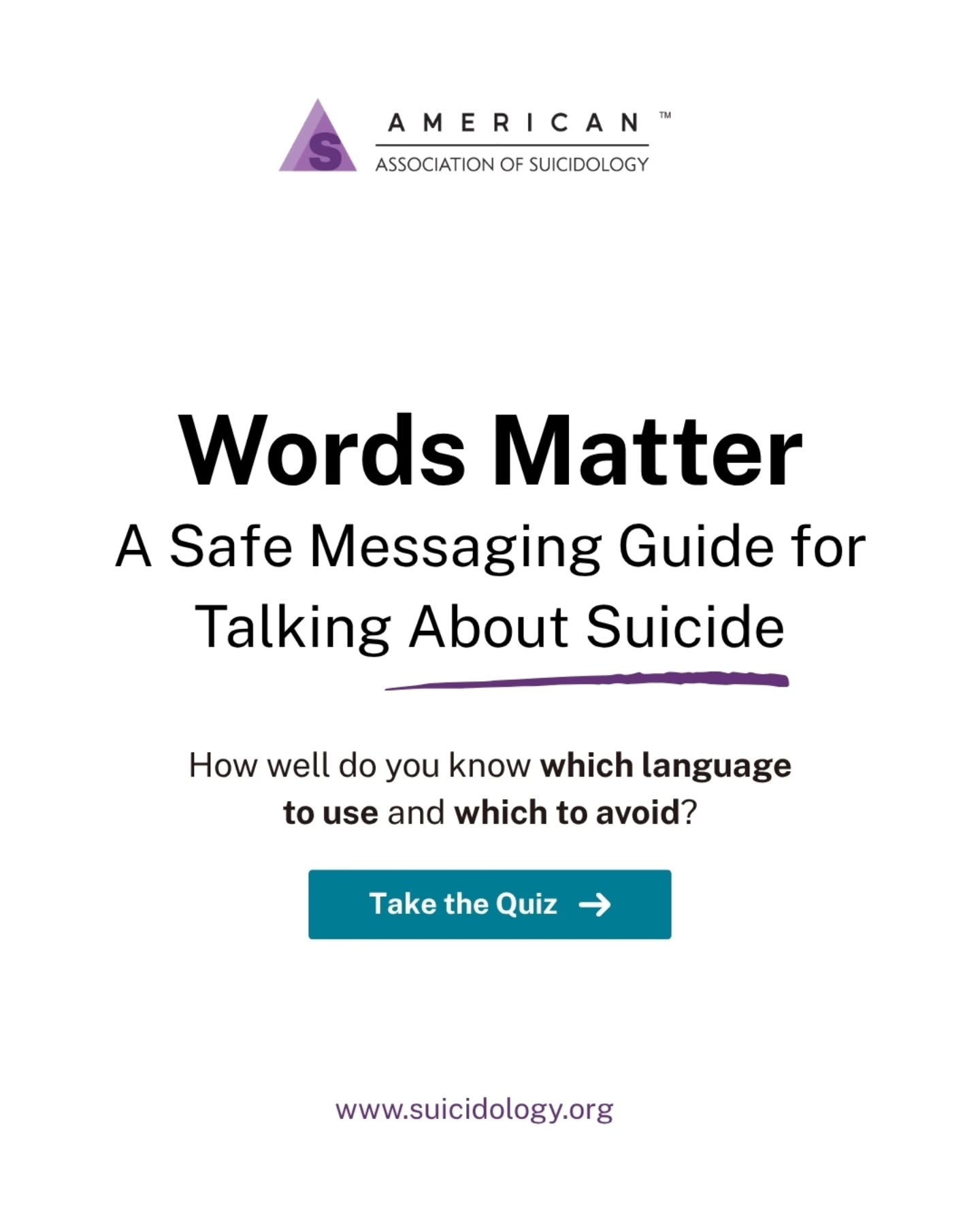 *CONTENT WARNING: Suicide*
(I was corrected on the last post I wrote about suicide. So I went to a recommended account and found this post. This post is an interactive educational thought-provoking piece. Thank you everyone!)
Repost @aasuicidology
——
Words carry immense weight. How we talk about suicide publicly and privately is not neutral—it measurably affects risk, perception, and a person's willingness to reach out for support at a population level.
Many common phrases work against safe messaging guidance, even when absolutely no harm is intended. Making small, conscious shifts in our language can be the crucial difference between someone feeling judged or feeling safe enough to ask for help.
This quiz puts a few common terms to the test. Swipe through to see how well you know safe messaging guidance, and learn why the preferred alternatives matter every time.
Which one surprised you the most? Let us know or share your thoughts below. 💬
If you or someone you know is going through a difficult time, the 988 Suicide & Crisis Lifeline is free, confidential, and available 24/7 by call, text, or chat. 💜
#WordsMatter #SuicidePrevention #SafeMessaging #MentalHealthMatters