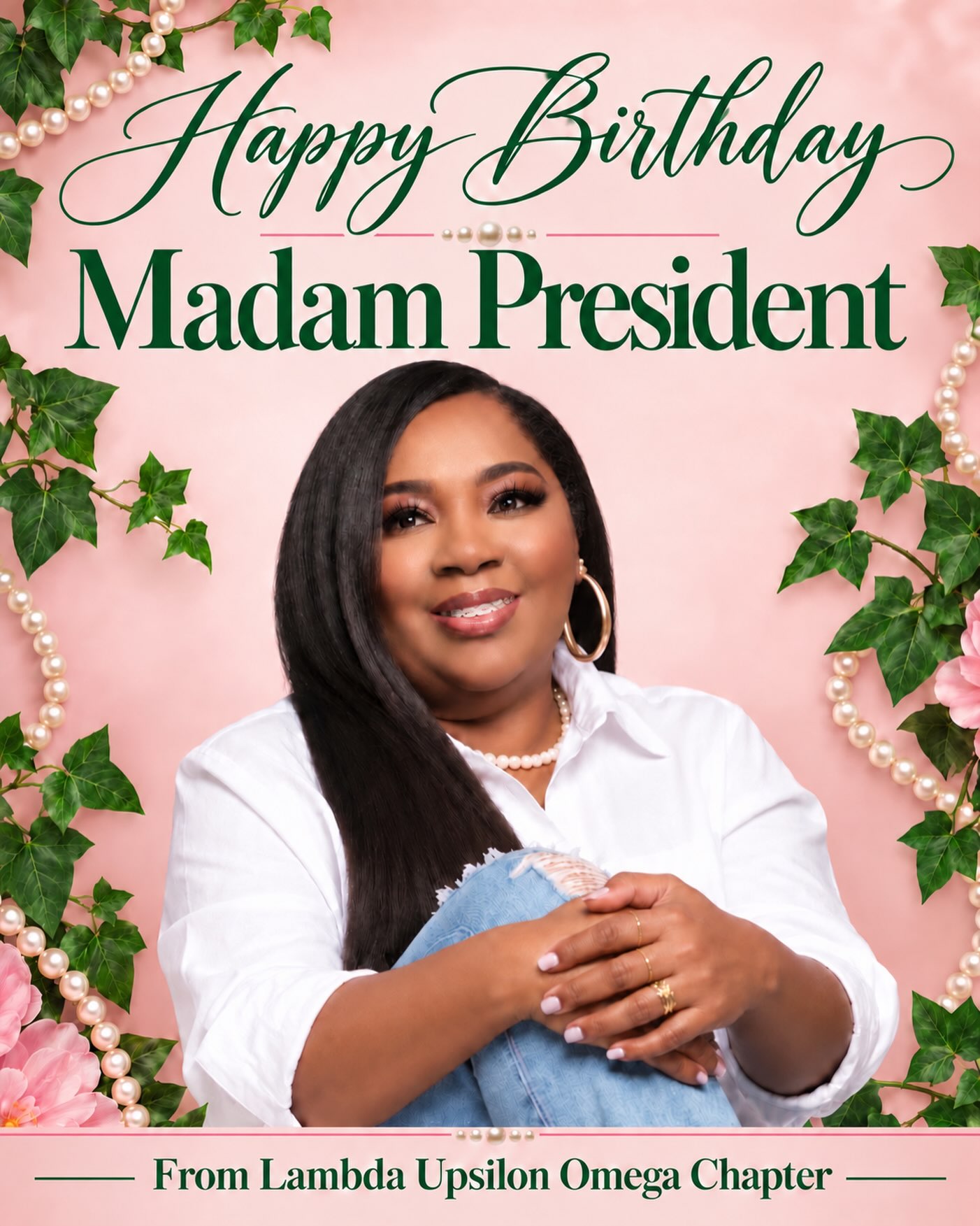 Happy Birthday to our Madam President, Felicia Misenheimer! 💗💚
Your hard work, determination, and leadership are rooted in service and strengthened by your love for our sisterhood. Thank you for giving so generously of yourself and inspiring us to serve with purpose.
With love from your Lambda Upsilon Omega Chapter sisters, we wish you a year filled with joy, blessings, and the same love you pour into others! 🌿💕